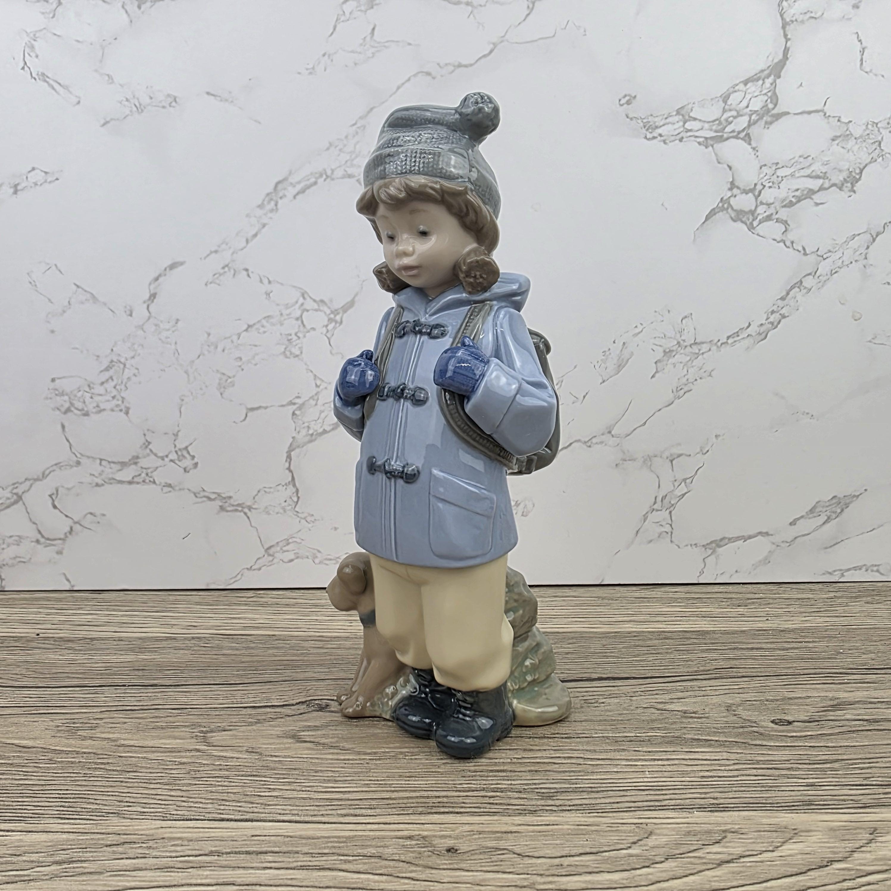 NAO Porcelain Child Figurine with Dog | Handmade Valencia Spain | Late 20th Century Collectible Sculpture