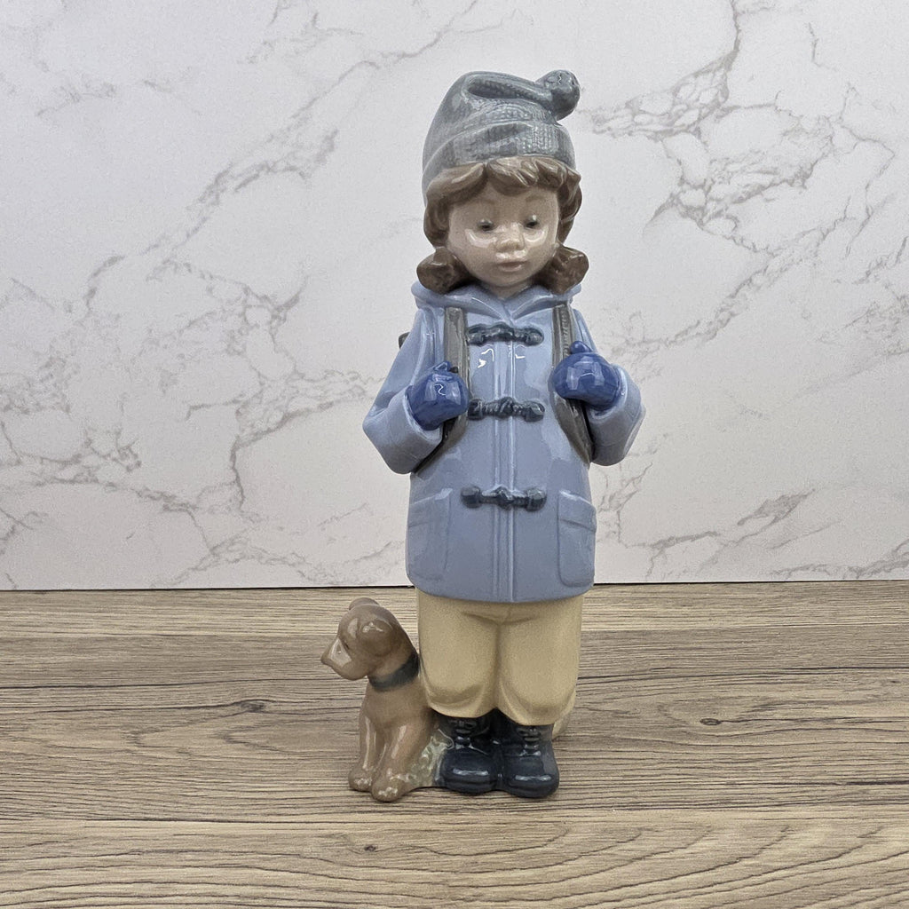 NAO Porcelain Child Figurine with Dog | Handmade Valencia Spain | Late 20th Century Collectible Sculpture