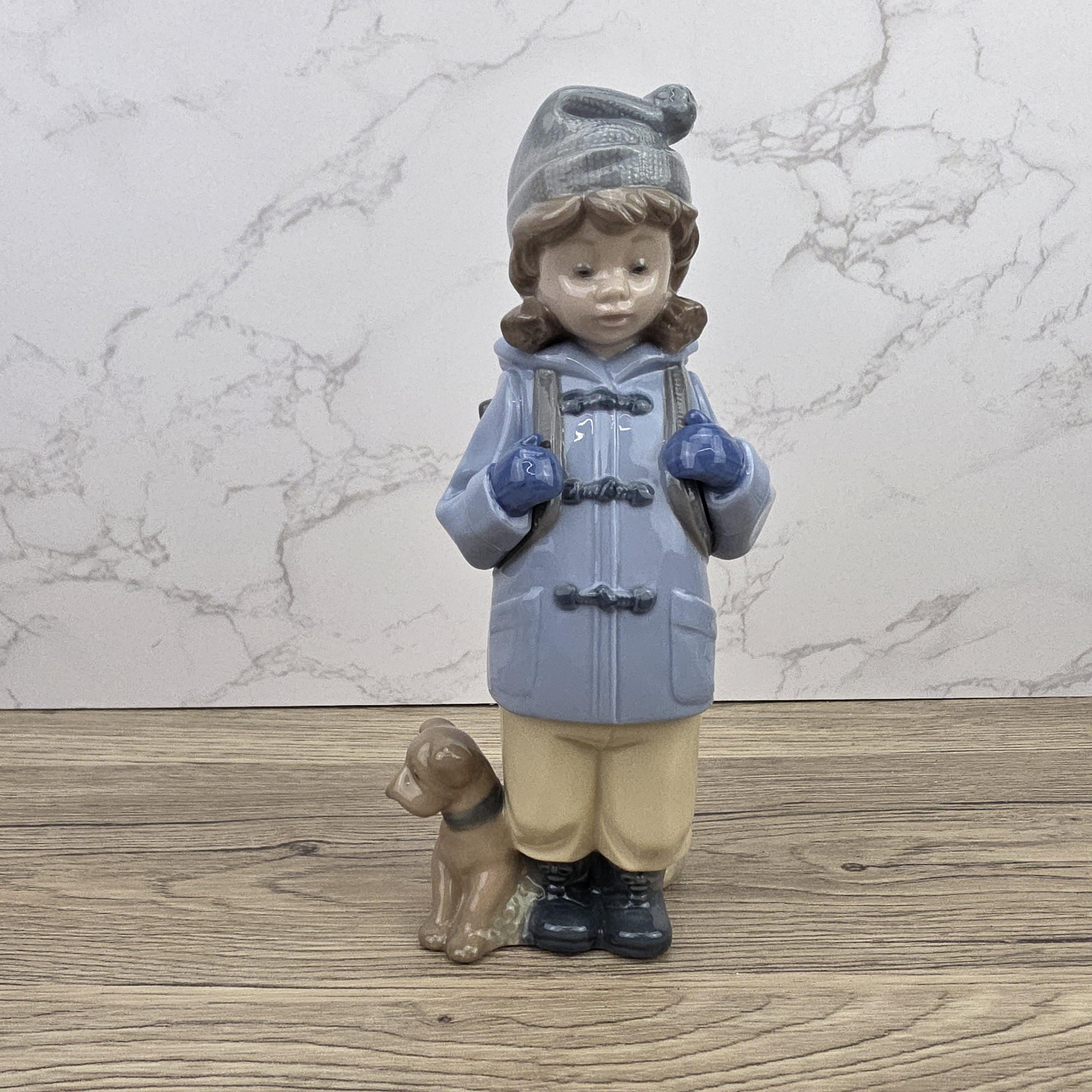 NAO Porcelain Child Figurine with Dog | Handmade Valencia Spain | Late 20th Century Collectible Sculpture