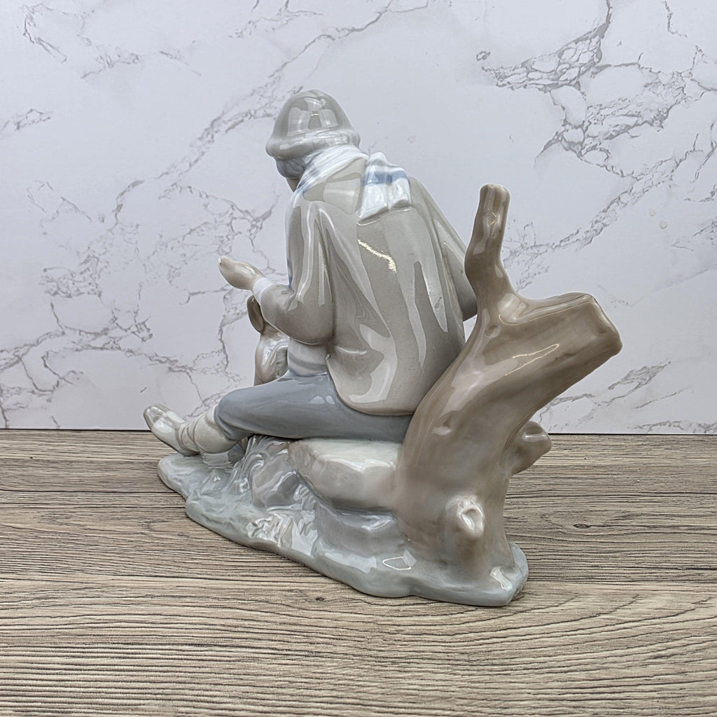 Porcelain Boy and Dog Figurine | Vintage Spanish Style Ceramic Sculpture | Collectible Animal Scene Decor