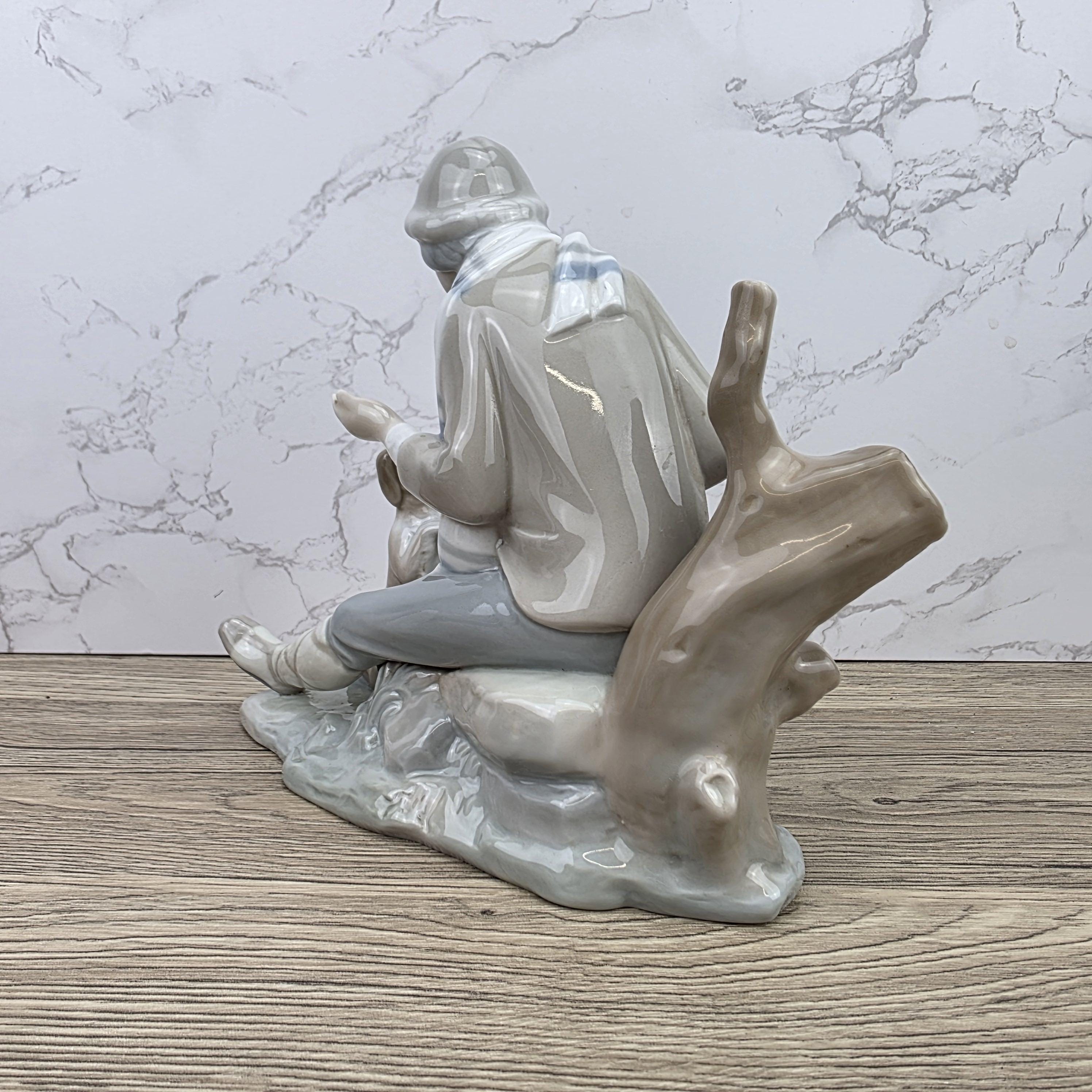 Porcelain Boy and Dog Figurine | Vintage Spanish Style Ceramic Sculpture | Collectible Animal Scene Decor