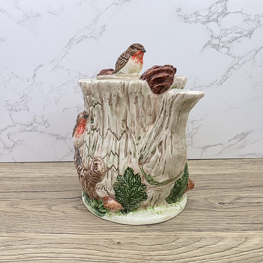 Vintage Leonardo Bird Nest Tree Stump Teapot With Lid Ceramic Woodland Relief Collectible Decoration