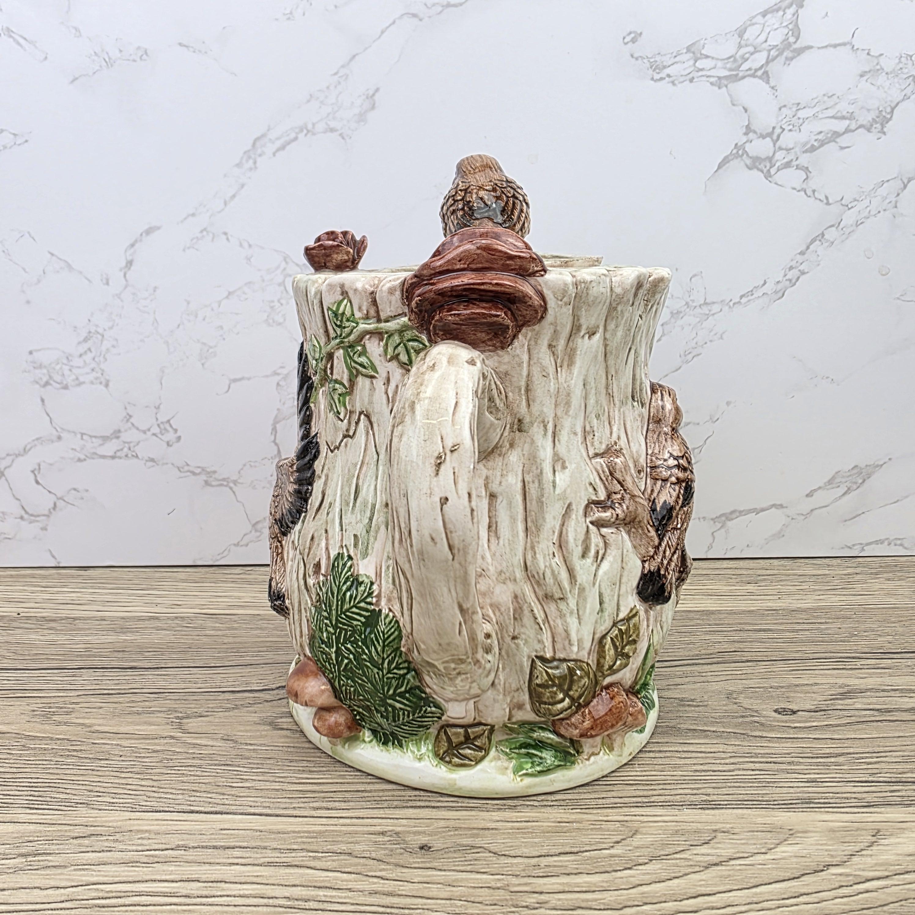 Vintage Leonardo Bird Nest Tree Stump Teapot With Lid Ceramic Woodland Relief Collectible Decoration
