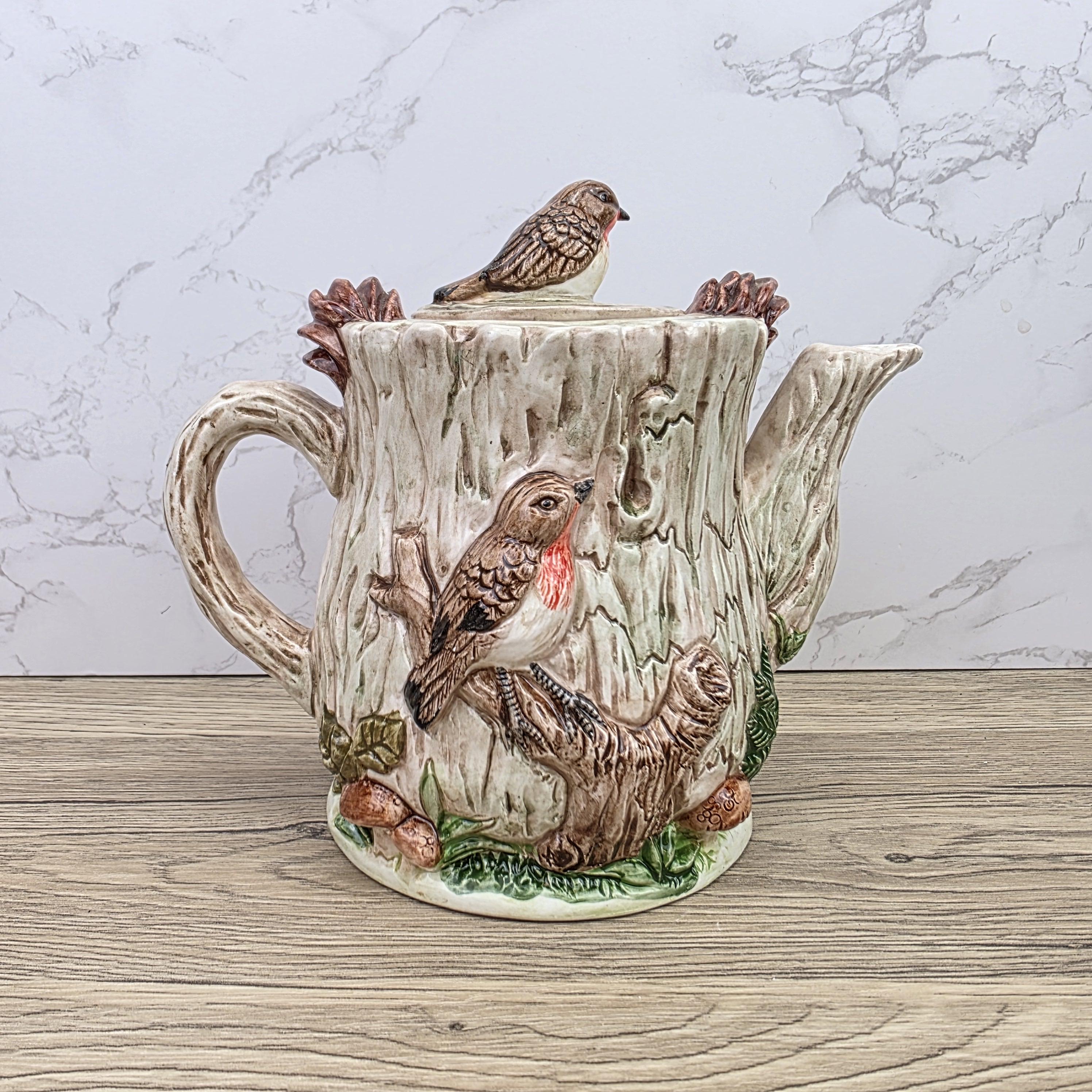 Vintage Leonardo Bird Nest Tree Stump Teapot With Lid Ceramic Woodland Relief Collectible Decoration