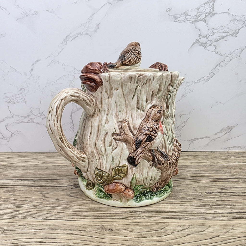 Vintage Leonardo Bird Nest Tree Stump Teapot With Lid Ceramic Woodland Relief Collectible Decoration
