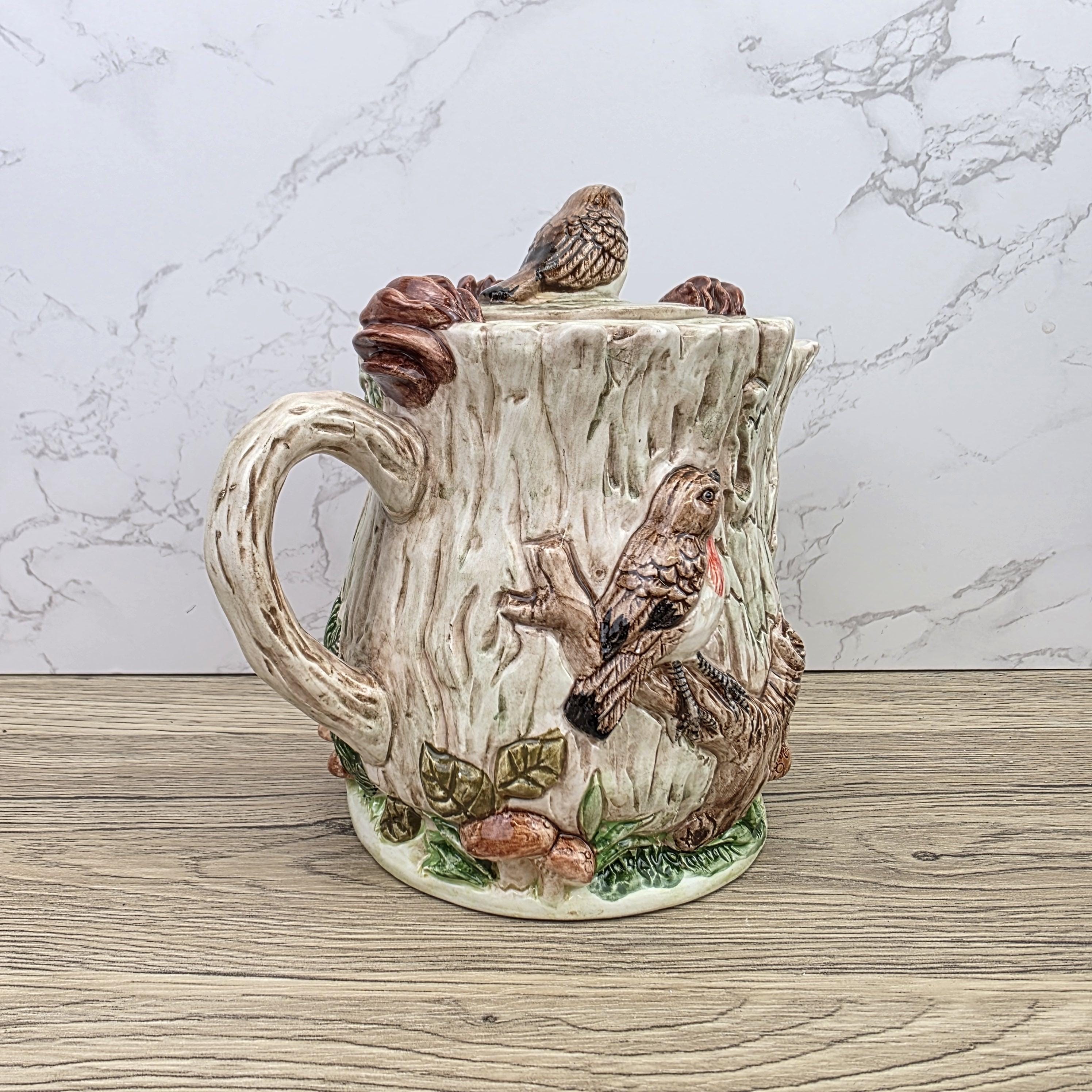 Vintage Leonardo Bird Nest Tree Stump Teapot With Lid Ceramic Woodland Relief Collectible Decoration