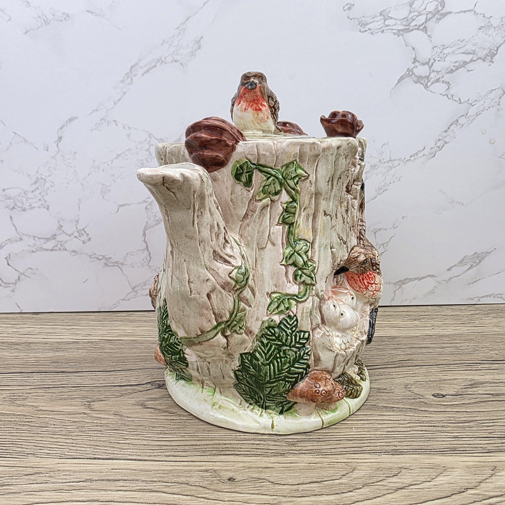 Vintage Leonardo Bird Nest Tree Stump Teapot With Lid Ceramic Woodland Relief Collectible Decoration