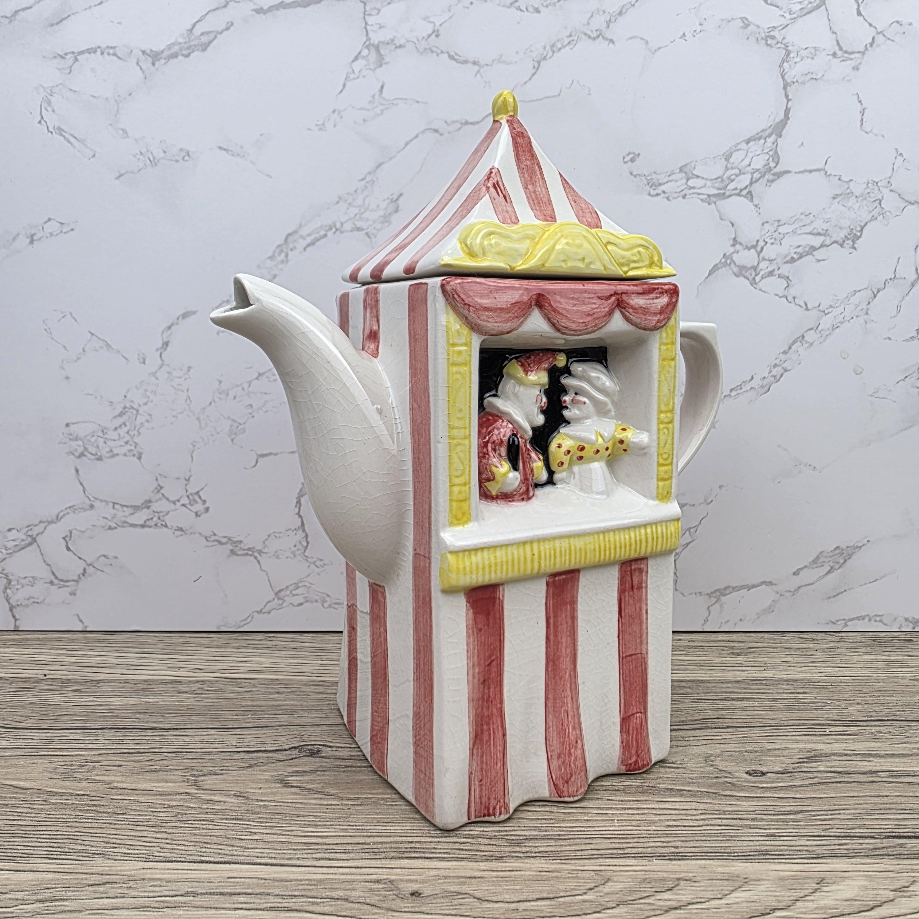 Vintage Swineside Ceramics Circus Tent Ceramic Teapot With Lid Carnival Booth Collectible Tea Pot