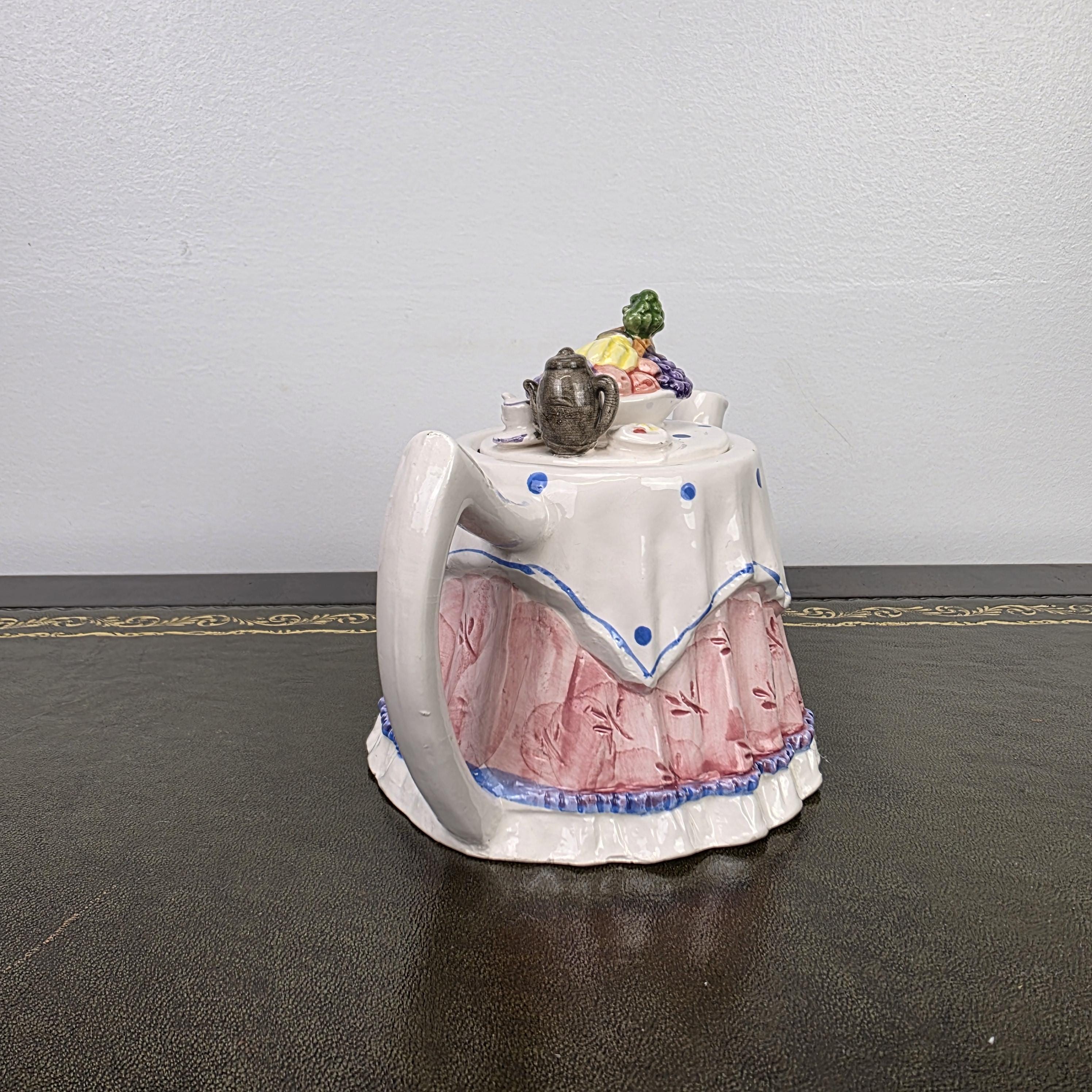 Novelty Porcelain Teapot with Fruit Lid Decorative Table Teaware Collectible Kitchen Display Piece 1990s