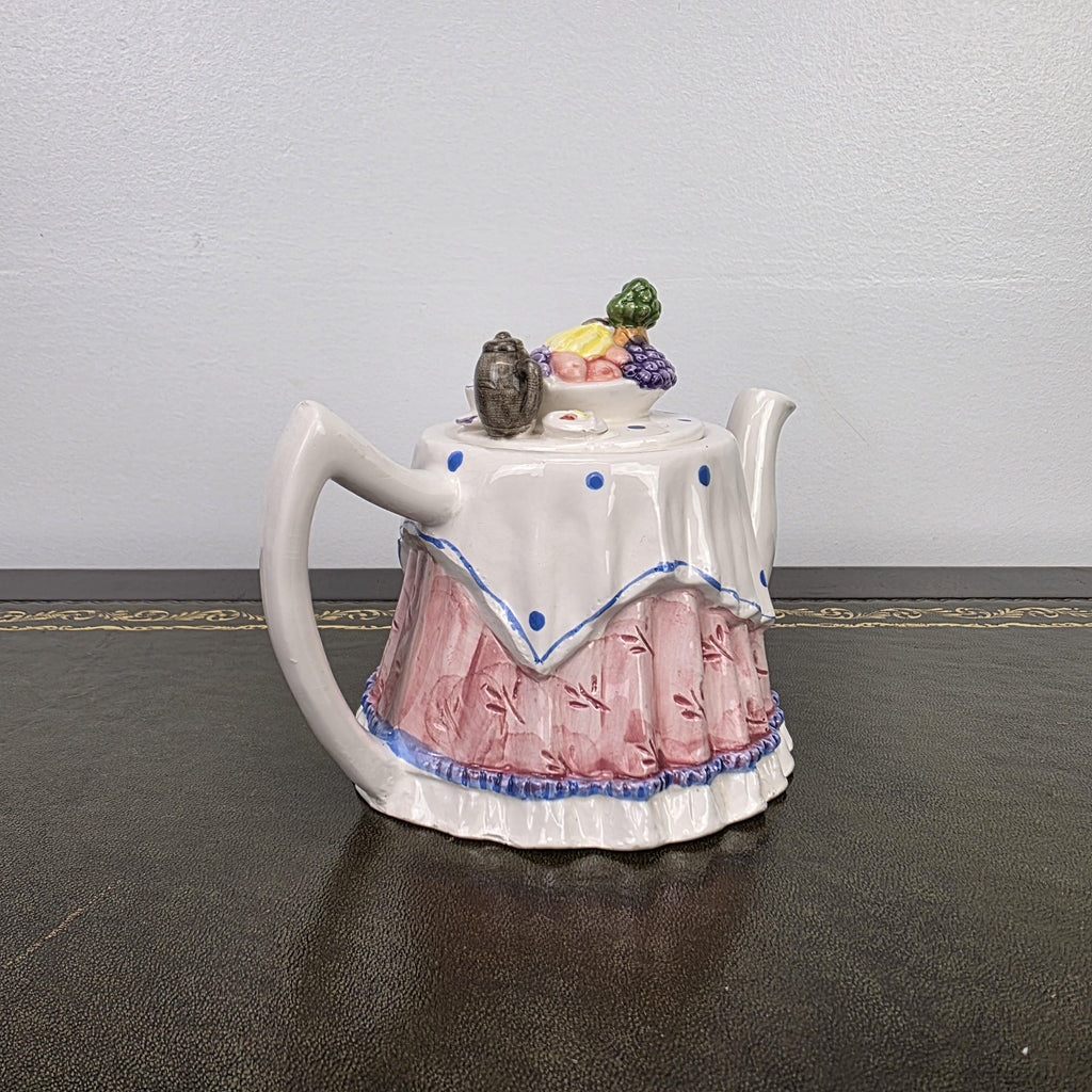 Novelty Porcelain Teapot with Fruit Lid Decorative Table Teaware Collectible Kitchen Display Piece 1990s