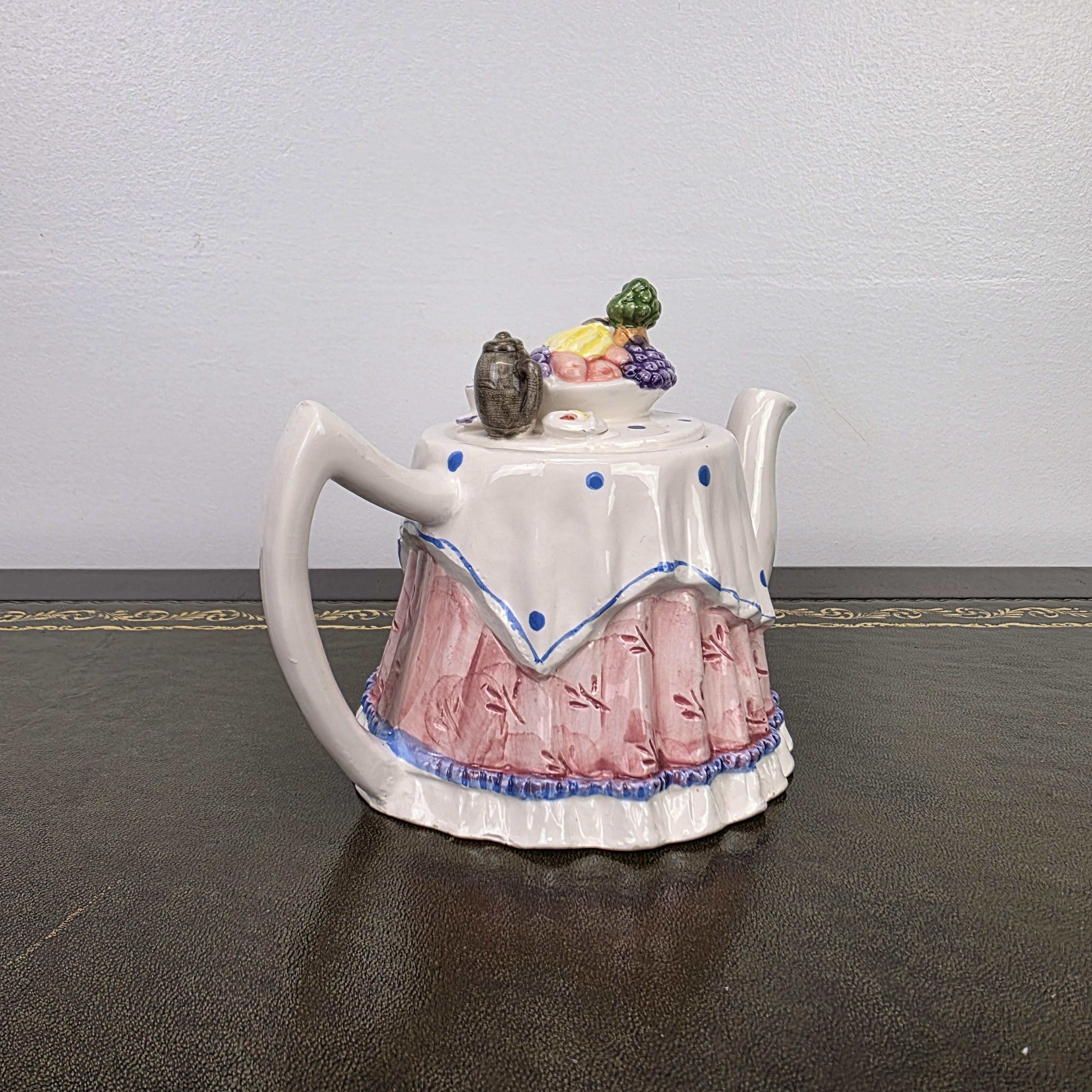 Novelty Porcelain Teapot with Fruit Lid Decorative Table Teaware Collectible Kitchen Display Piece 1990s
