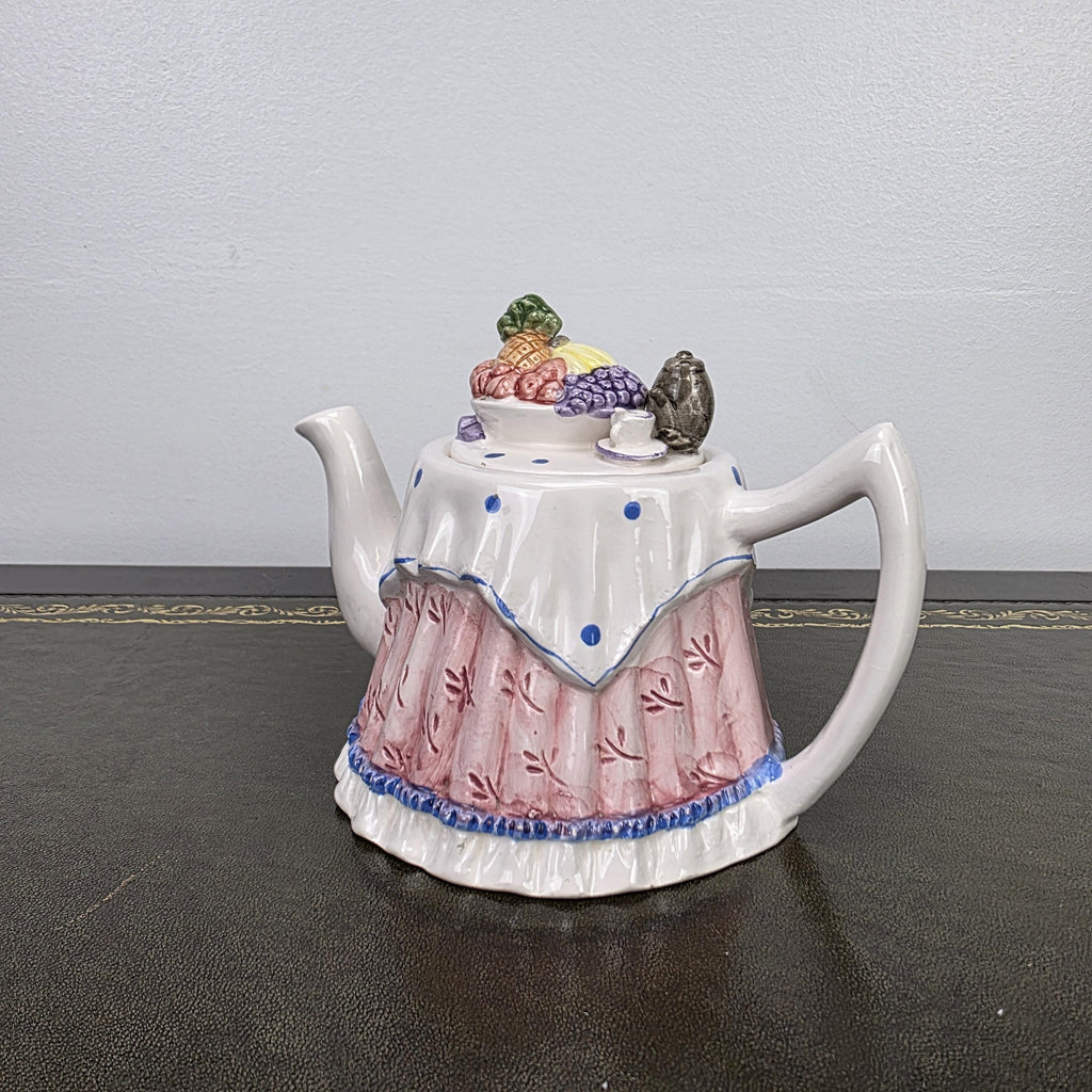Novelty Porcelain Teapot with Fruit Lid Decorative Table Teaware Collectible Kitchen Display Piece 1990s