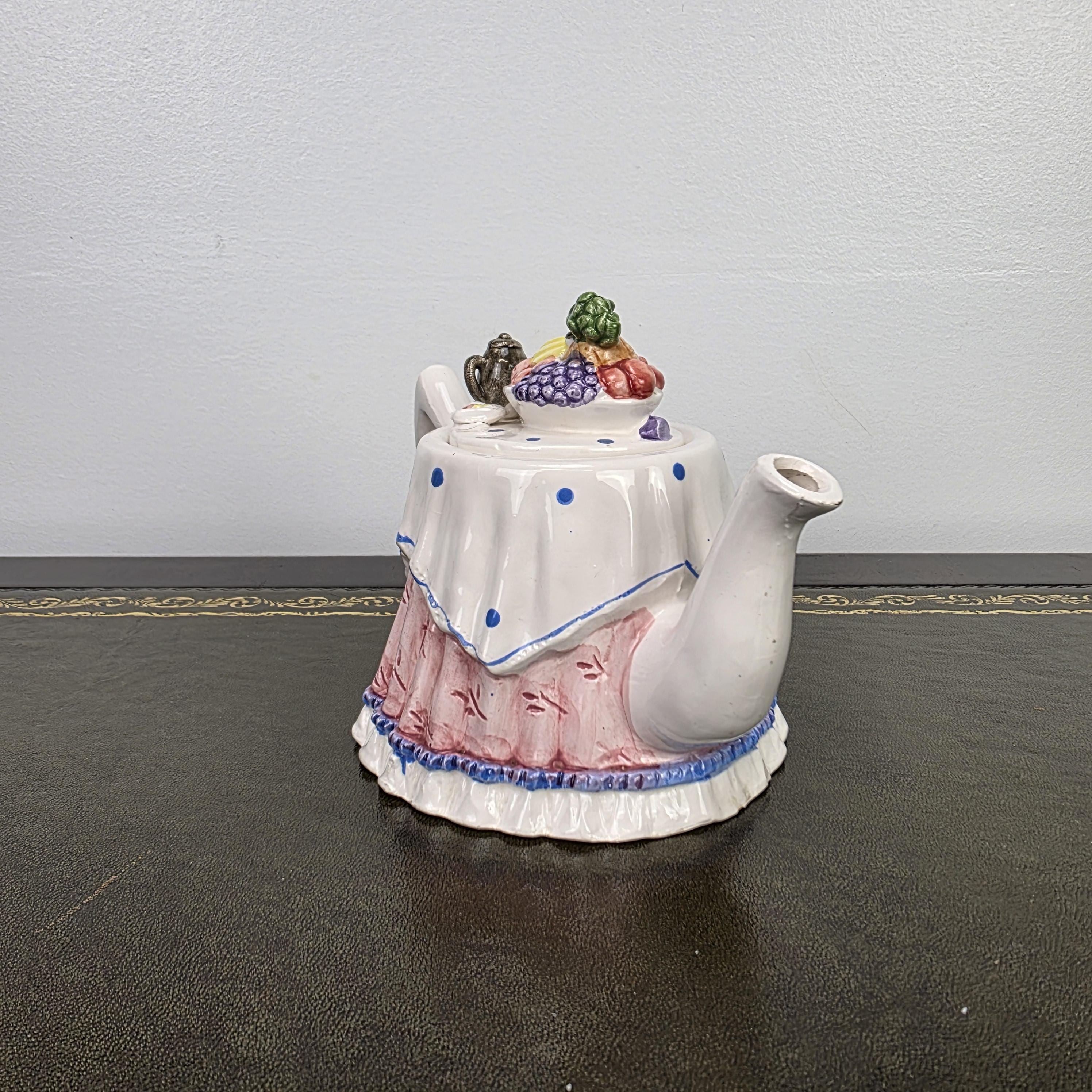 Novelty Porcelain Teapot with Fruit Lid Decorative Table Teaware Collectible Kitchen Display Piece 1990s