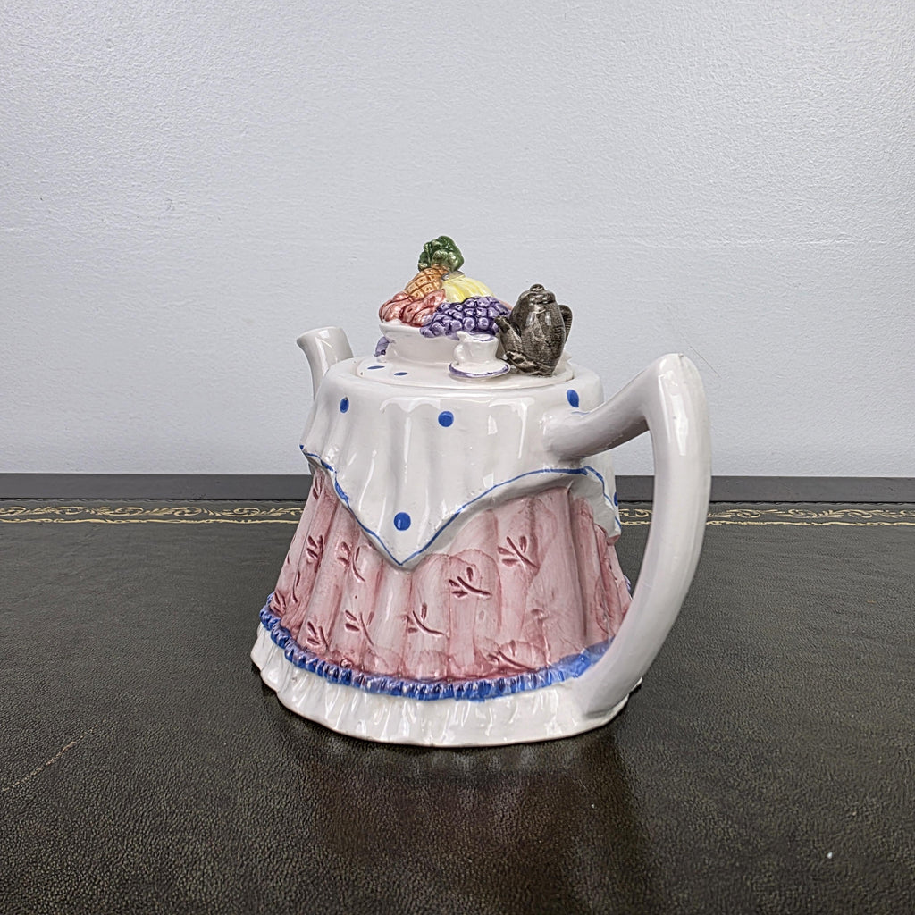 Novelty Porcelain Teapot with Fruit Lid Decorative Table Teaware Collectible Kitchen Display Piece 1990s