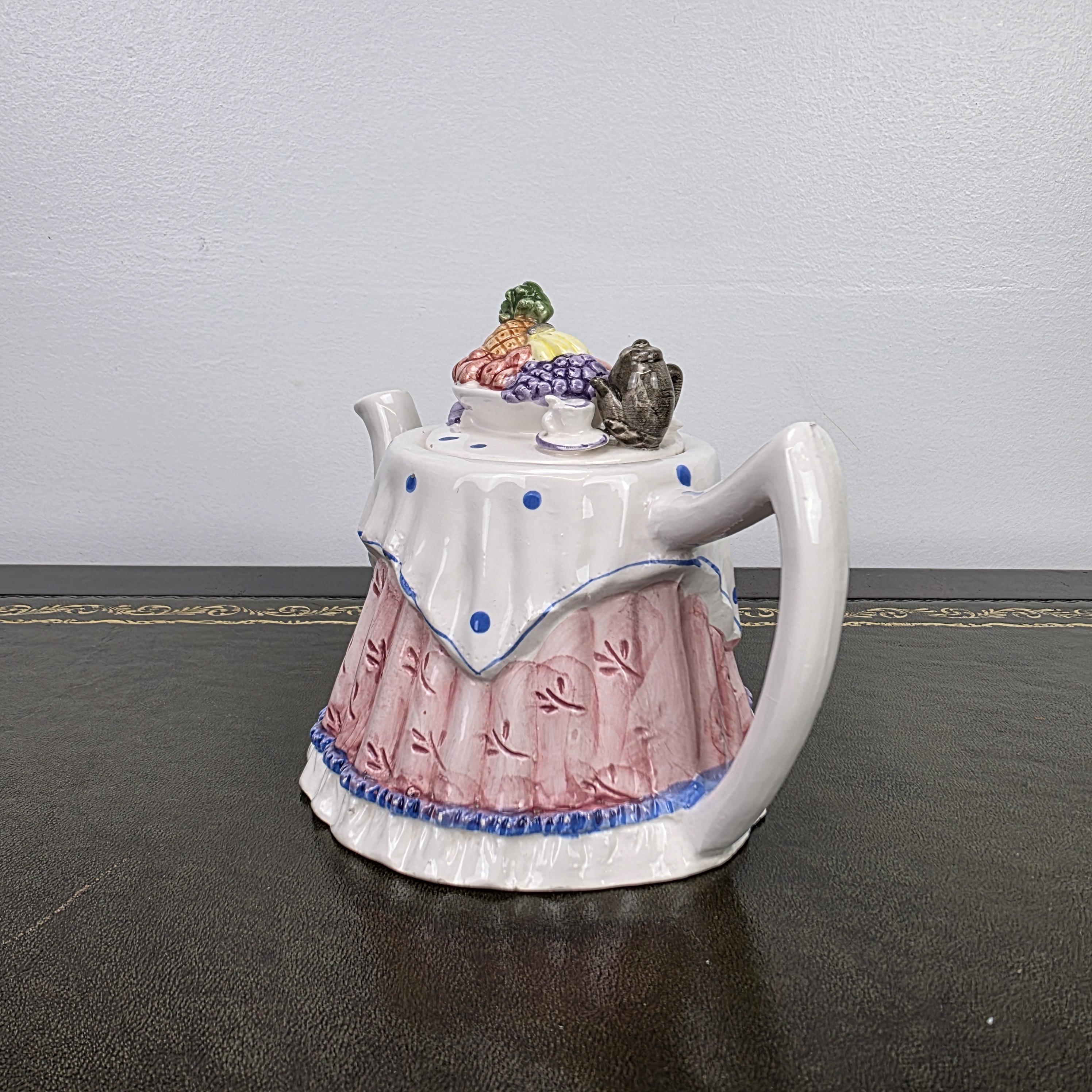 Novelty Porcelain Teapot with Fruit Lid Decorative Table Teaware Collectible Kitchen Display Piece 1990s
