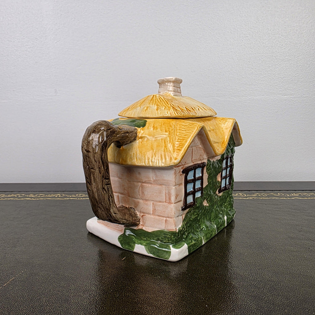 Cottage House Novelty Teapot with Bear Figures Porcelain Collectible Tea Pot Kitchen Display 1990s