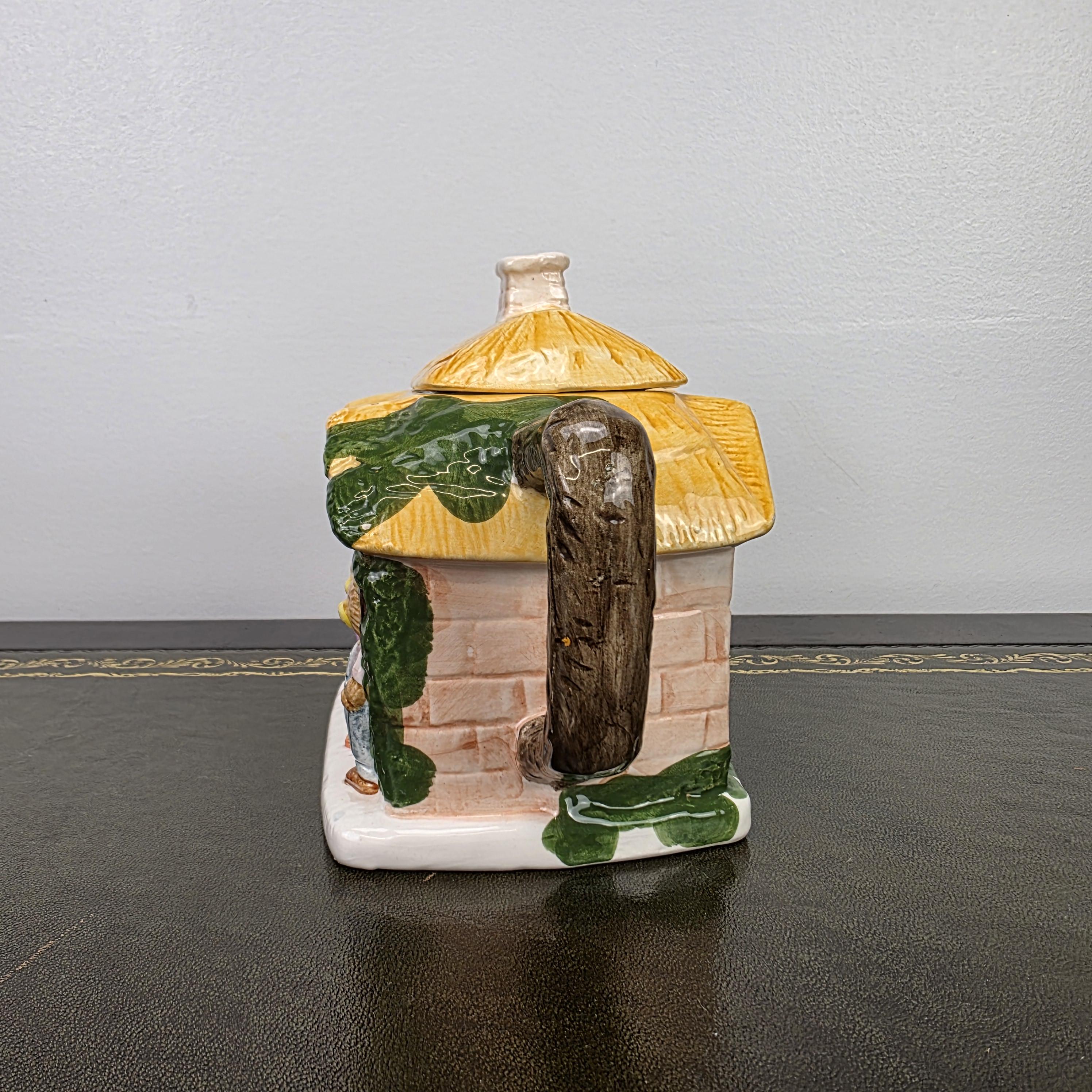 Cottage House Novelty Teapot with Bear Figures Porcelain Collectible Tea Pot Kitchen Display 1990s