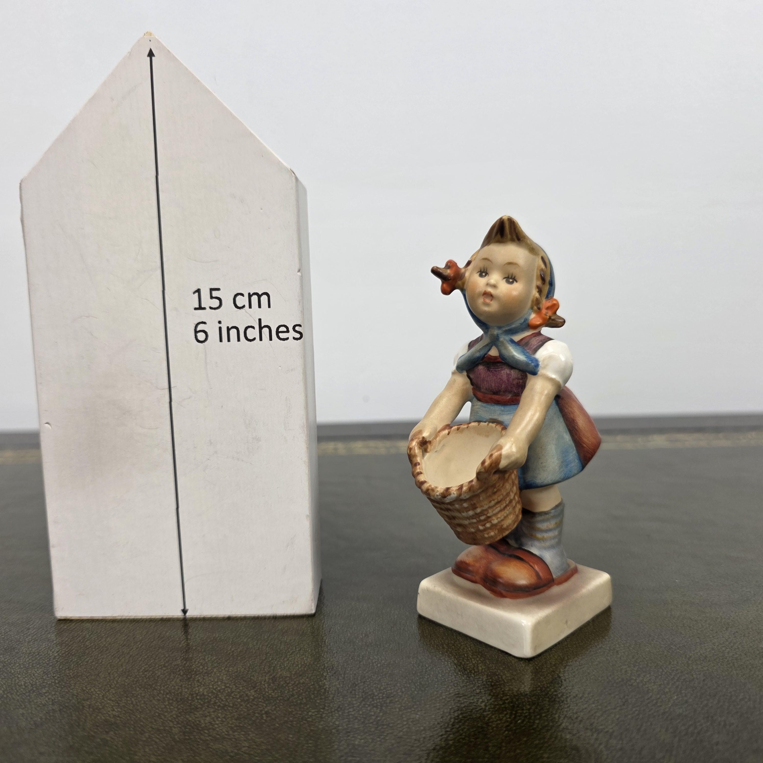Vintage W Germany Porcelain Girl Figurine with Basket | Hummel Goebel Collectible Shelf Display Statue