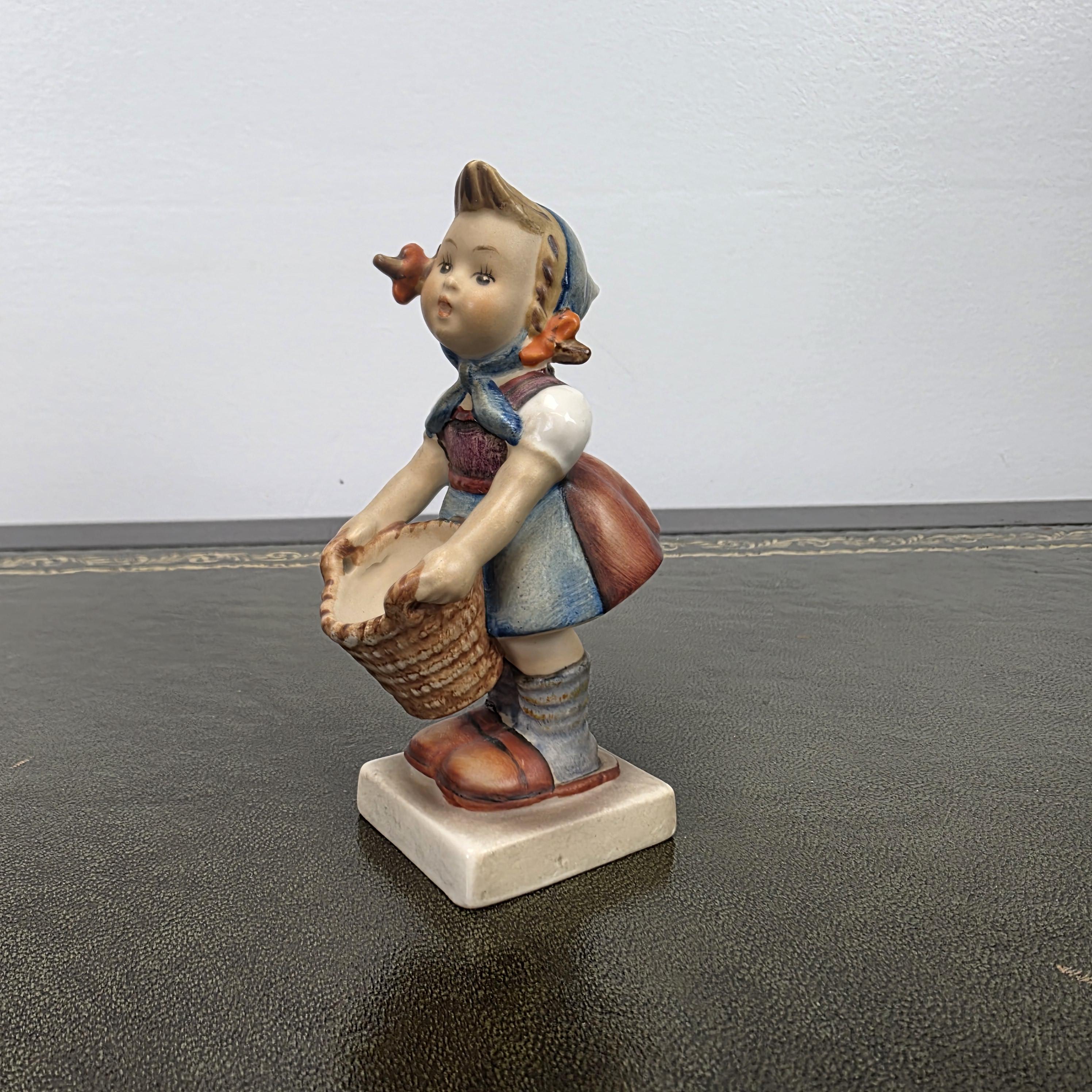 Vintage W Germany Porcelain Girl Figurine with Basket | Hummel Goebel Collectible Shelf Display Statue
