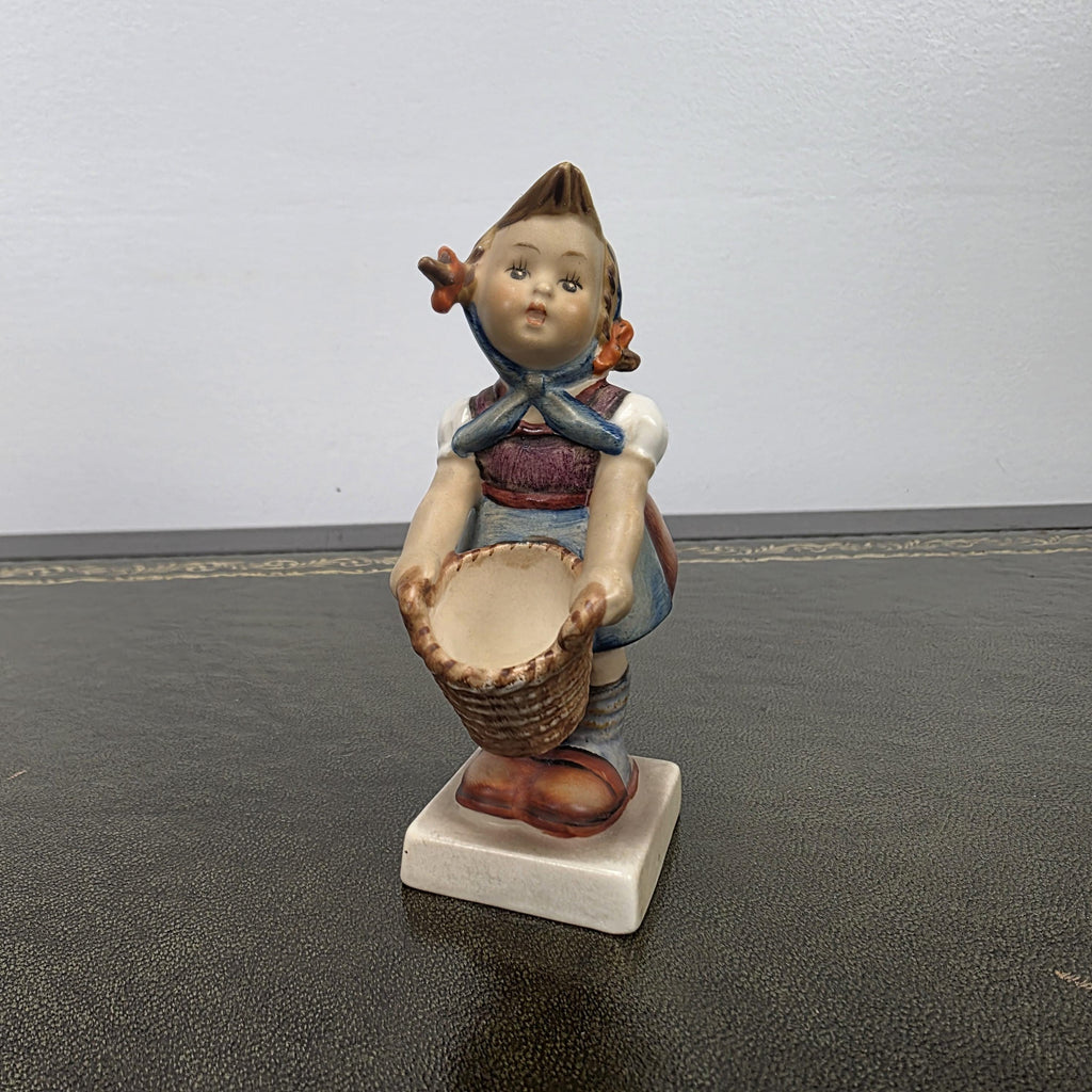 Vintage W Germany Porcelain Girl Figurine with Basket | Hummel Goebel Collectible Shelf Display Statue