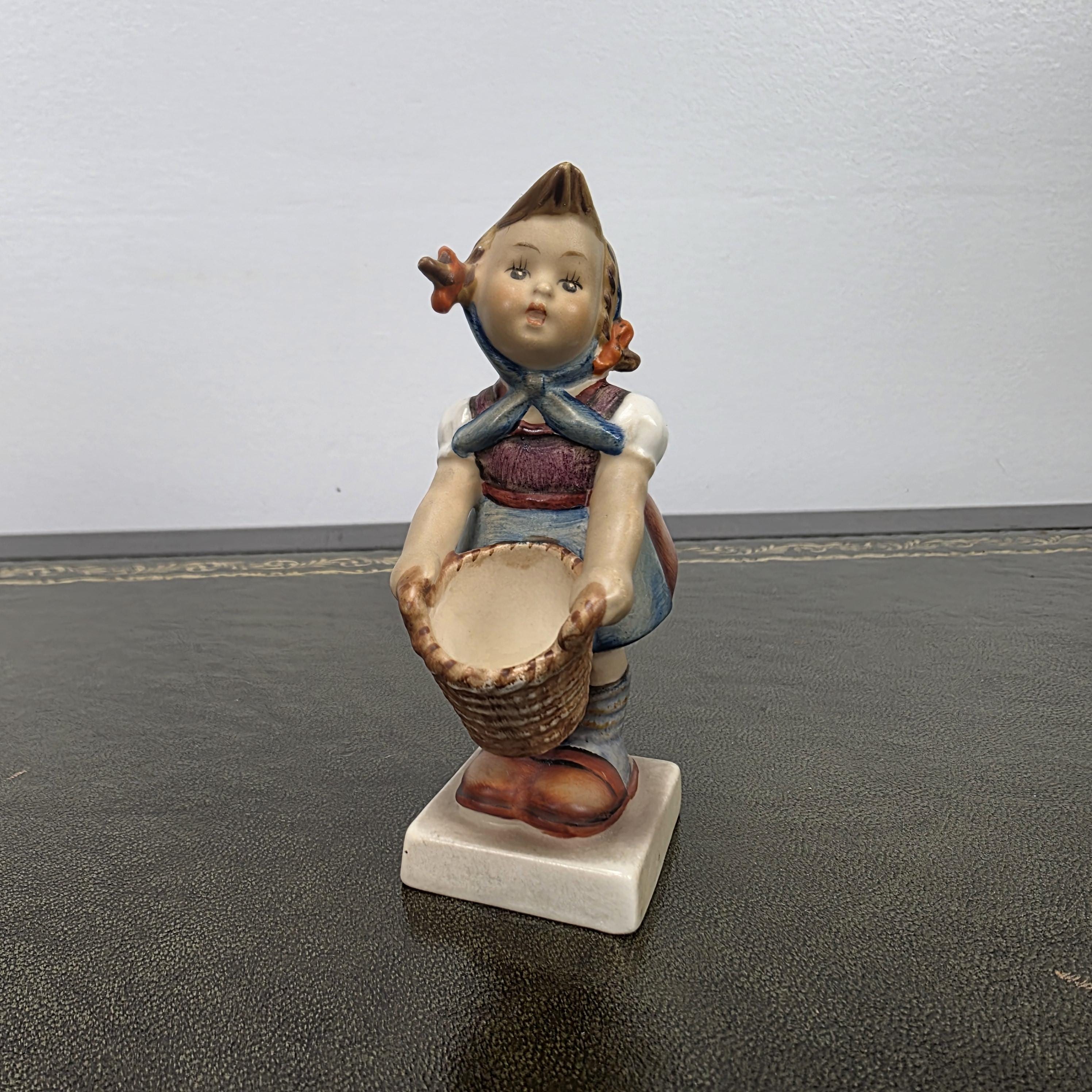 Vintage W Germany Porcelain Girl Figurine with Basket | Hummel Goebel Collectible Shelf Display Statue