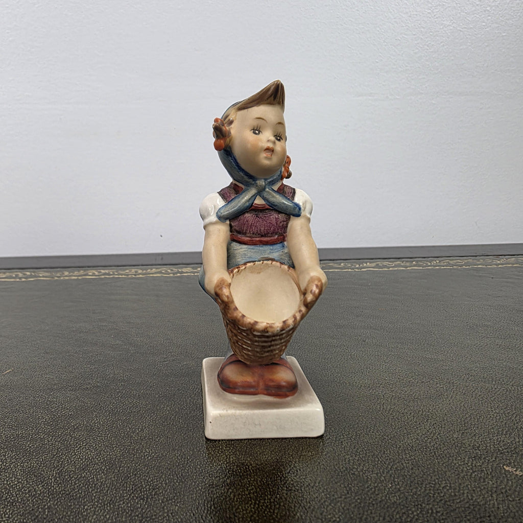 Vintage W Germany Porcelain Girl Figurine with Basket | Hummel Goebel Collectible Shelf Display Statue