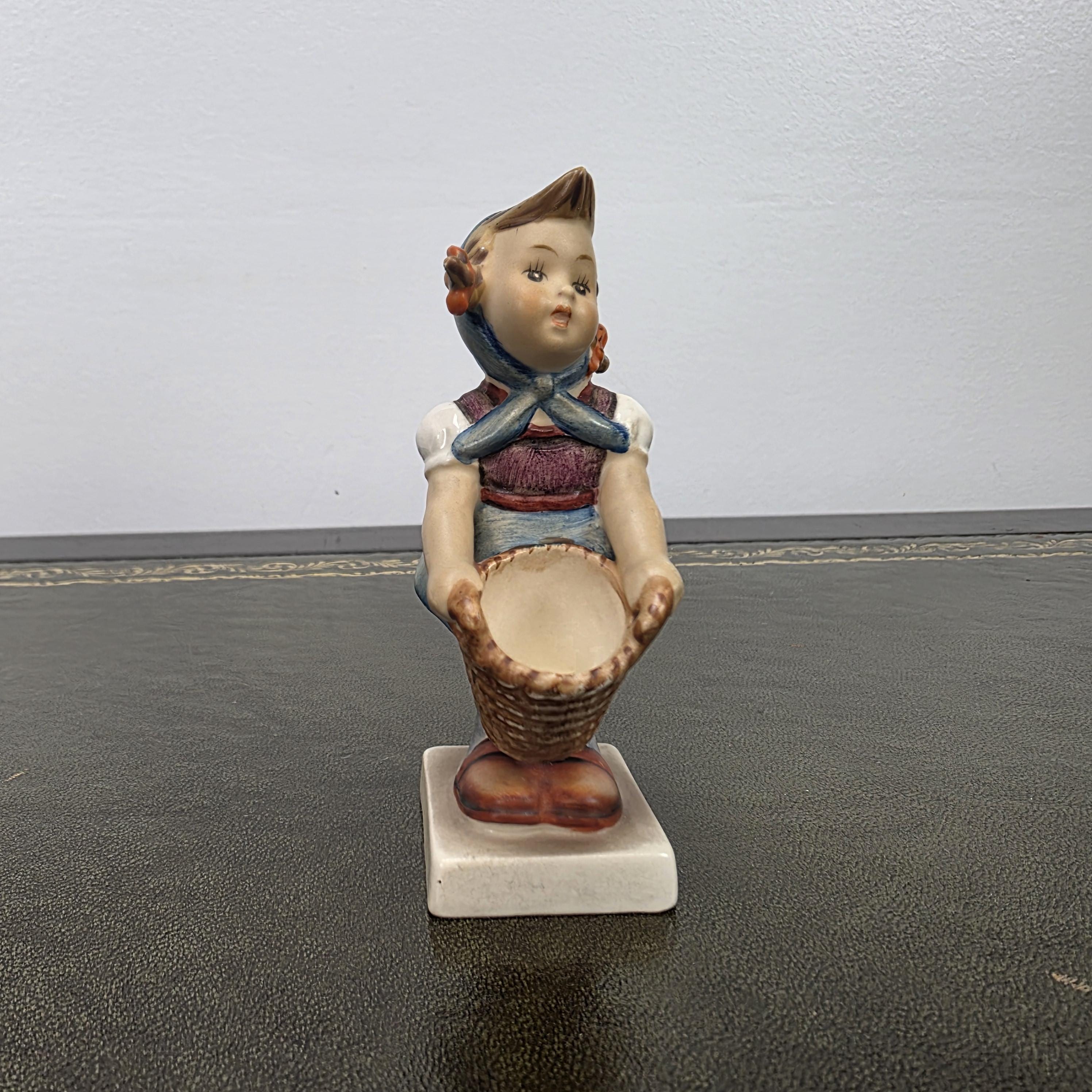 Vintage W Germany Porcelain Girl Figurine with Basket | Hummel Goebel Collectible Shelf Display Statue