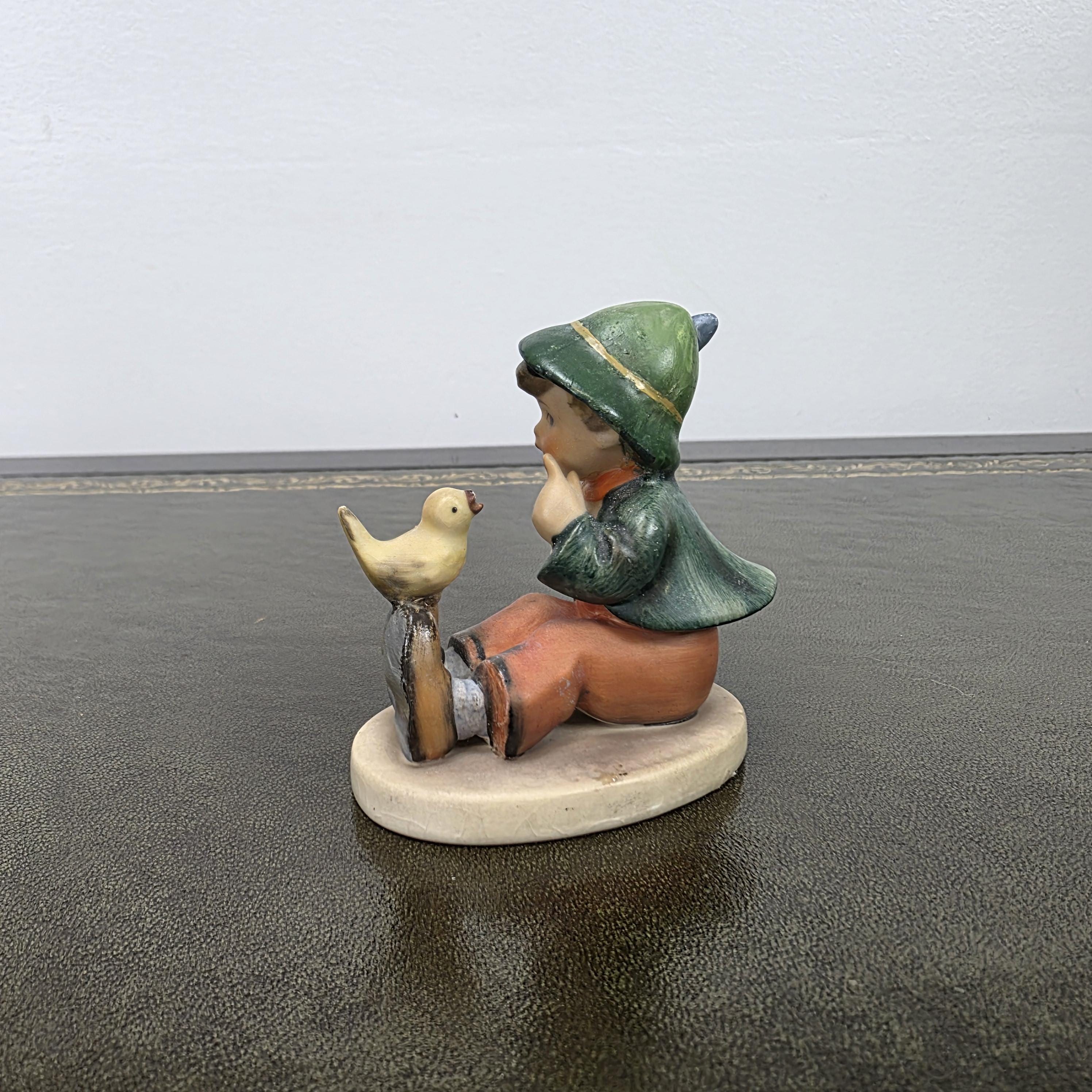 Vintage Hummel Goebel Boy Figurine with Singing Bird | W Germany Porcelain Collectible Display Statue