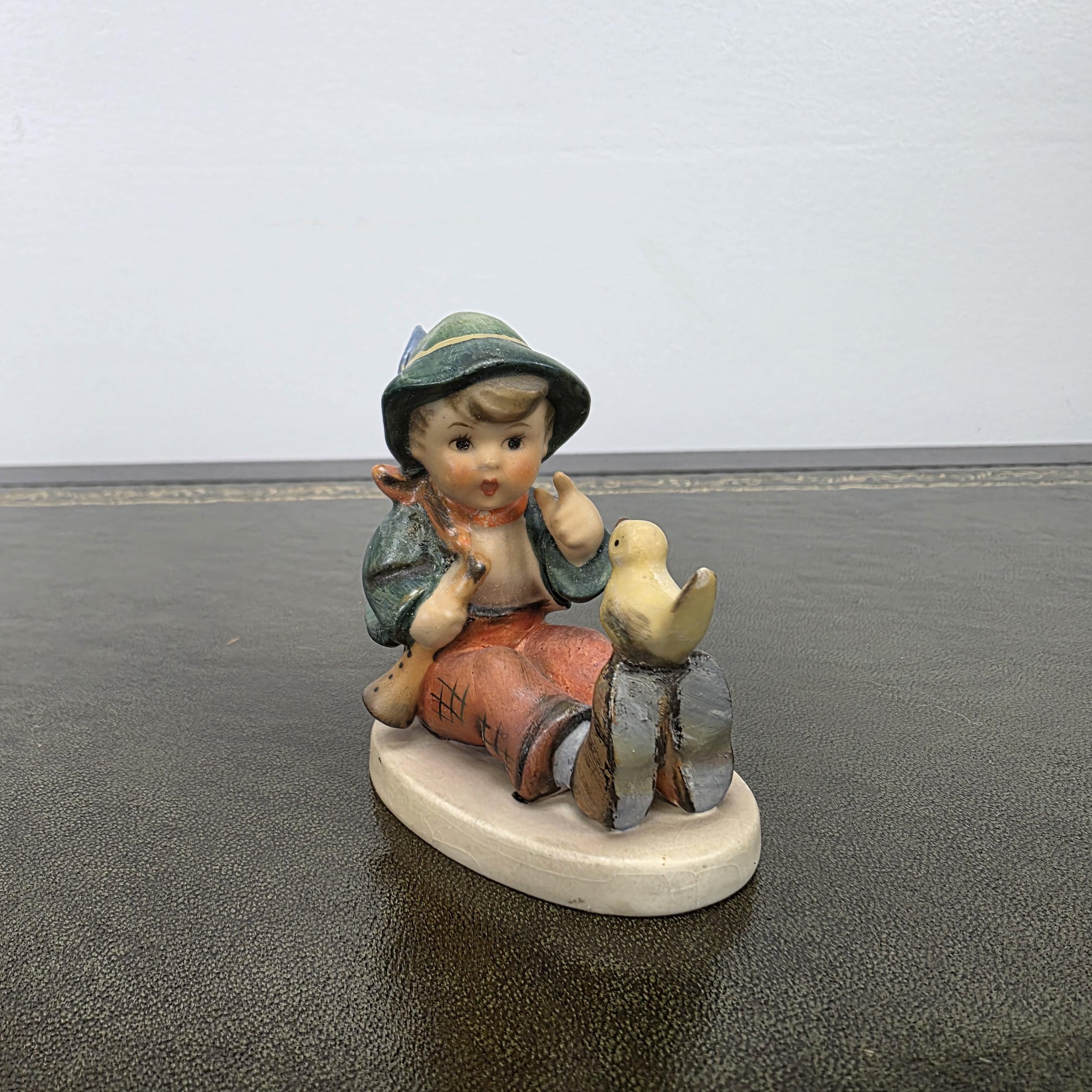 Vintage Hummel Goebel Boy Figurine with Singing Bird | W Germany Porcelain Collectible Display Statue