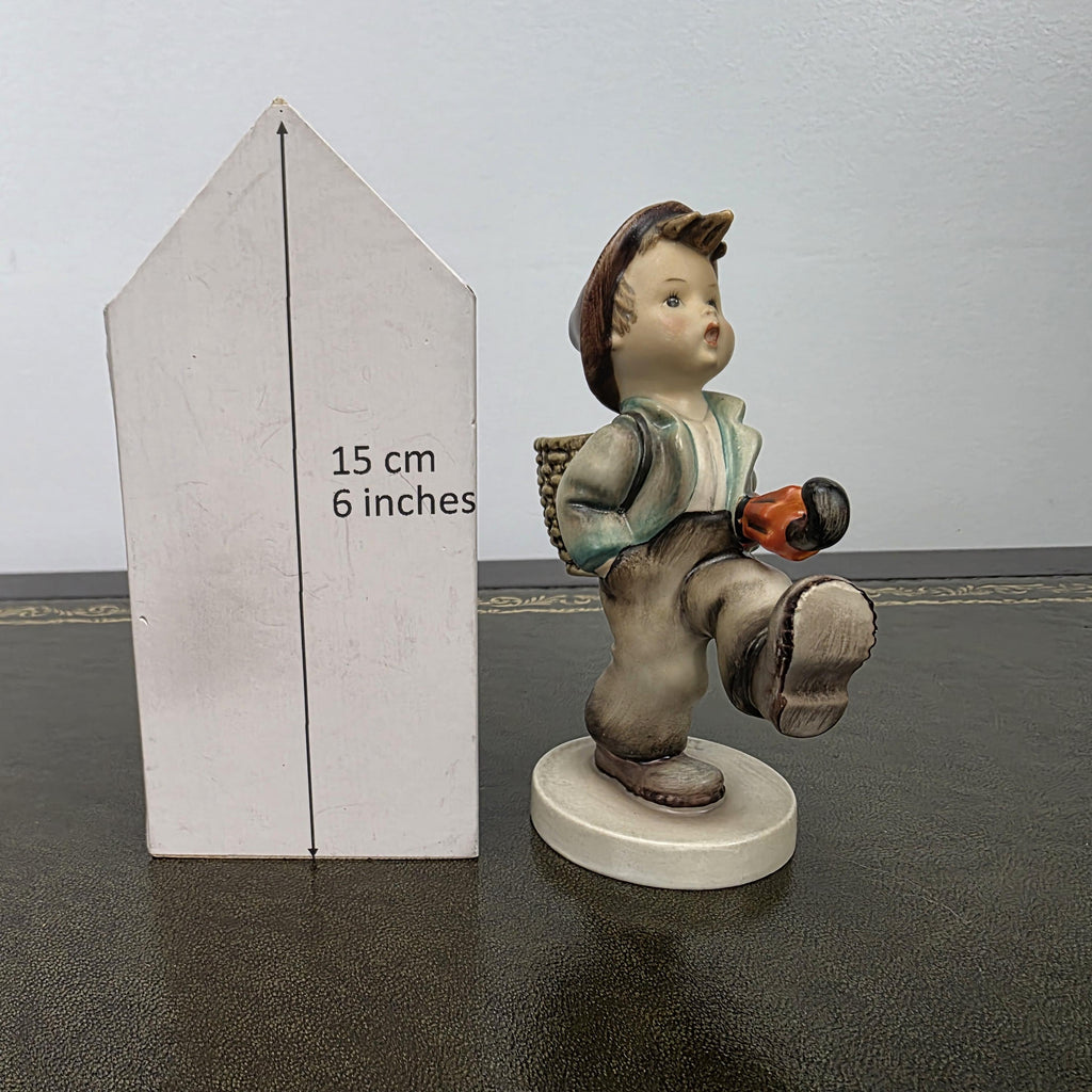 Hummel Goebel Umbrella Boy Figurine with Basket | Vintage German Porcelain Collectible Shelf Display Statue
