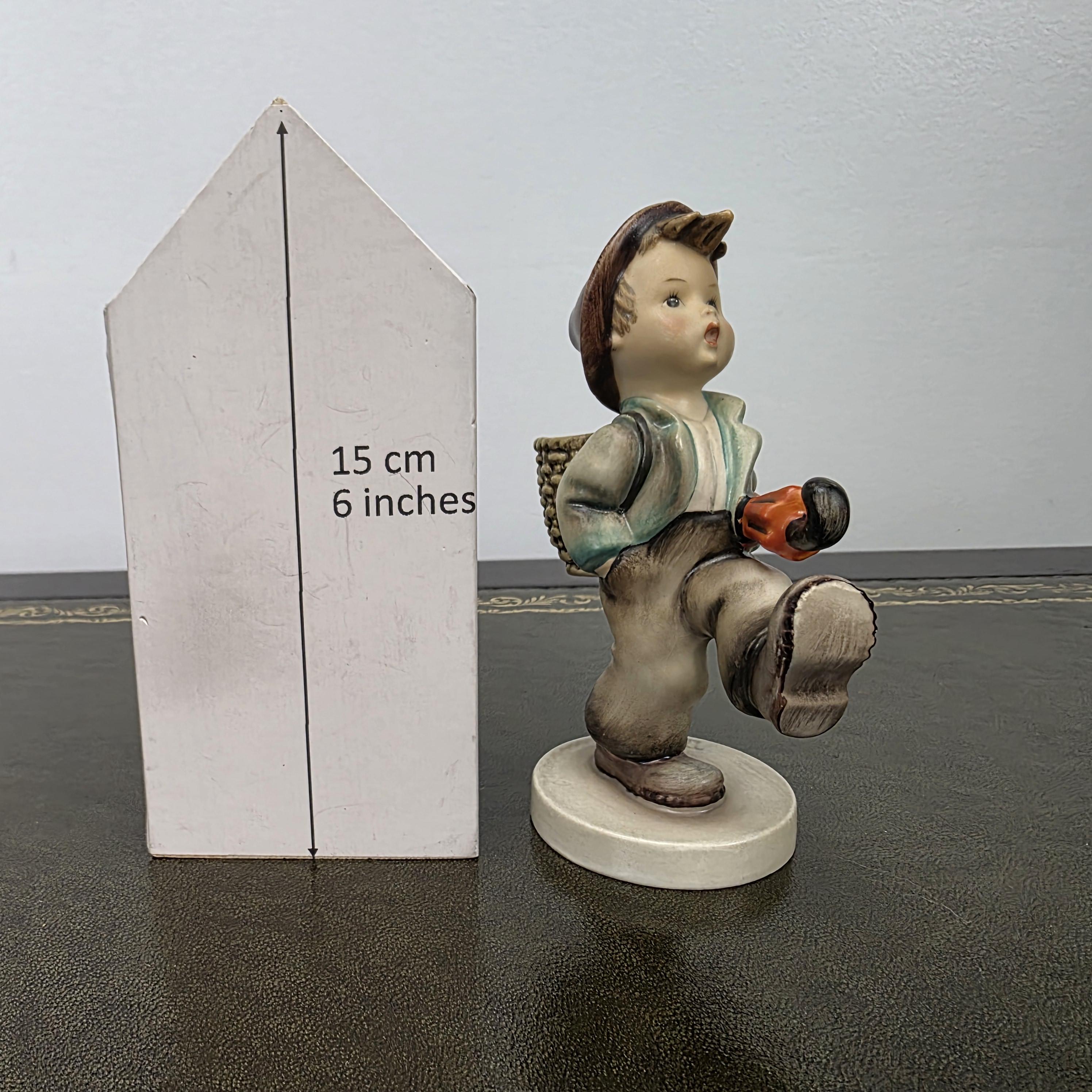 Hummel Goebel Umbrella Boy Figurine with Basket | Vintage German Porcelain Collectible Shelf Display Statue