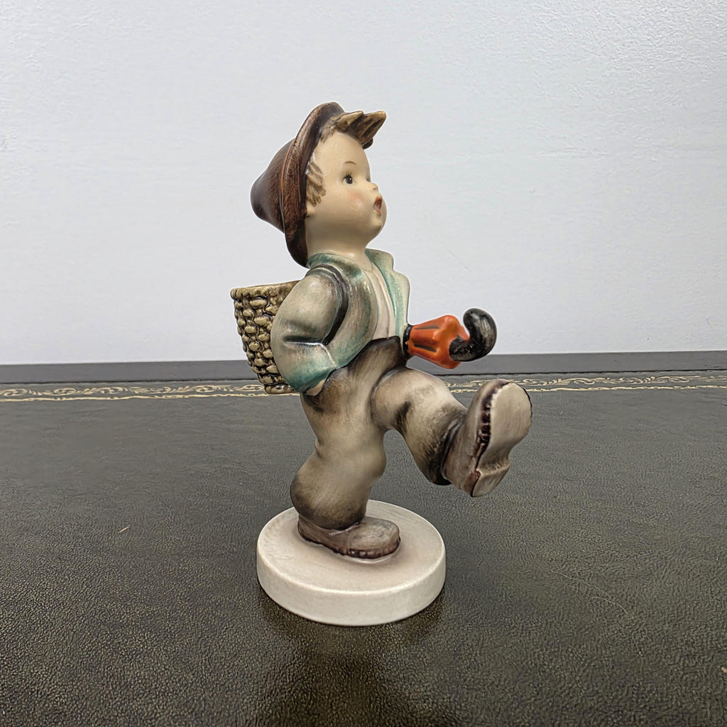 Hummel Goebel Umbrella Boy Figurine with Basket | Vintage German Porcelain Collectible Shelf Display Statue