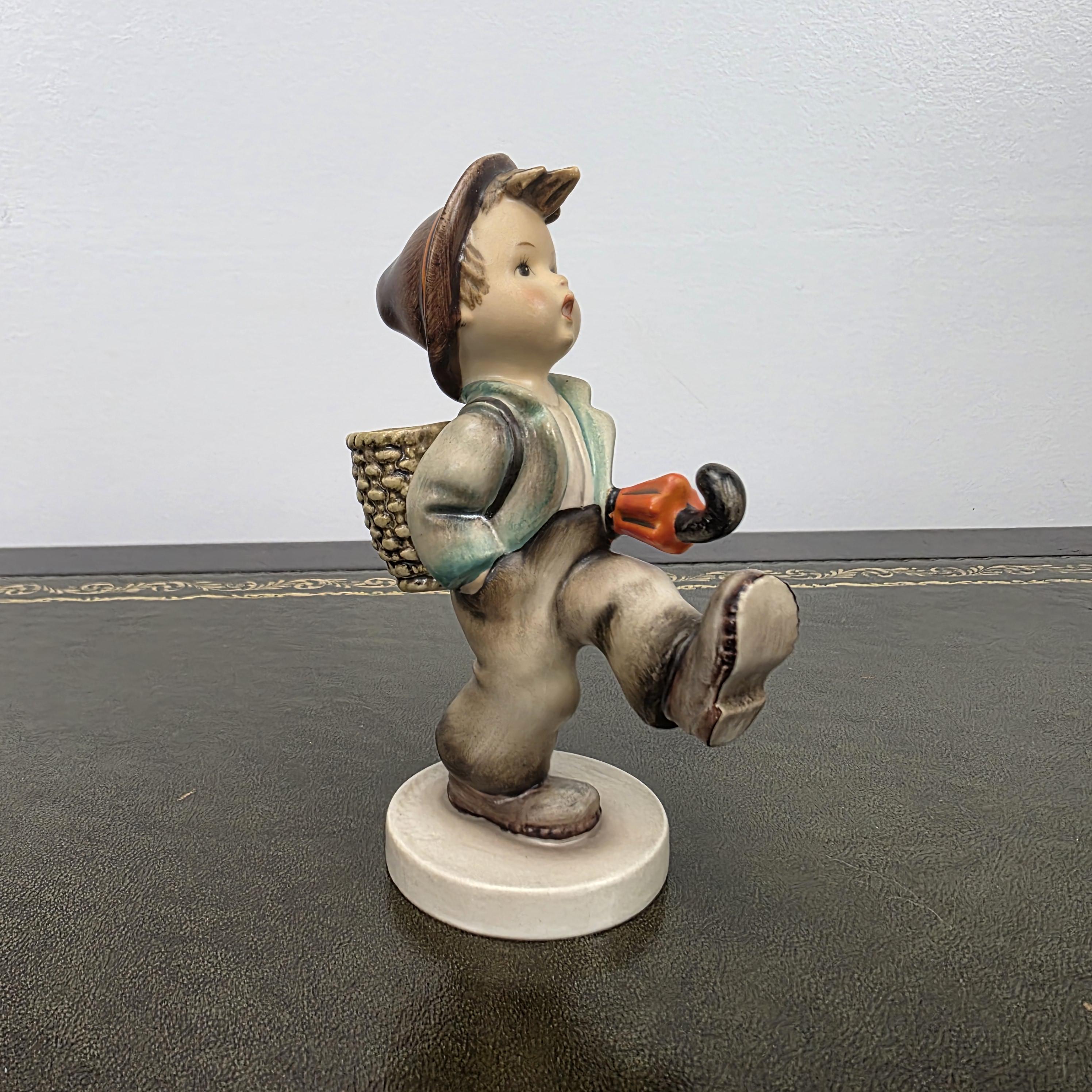 Hummel Goebel Umbrella Boy Figurine with Basket | Vintage German Porcelain Collectible Shelf Display Statue