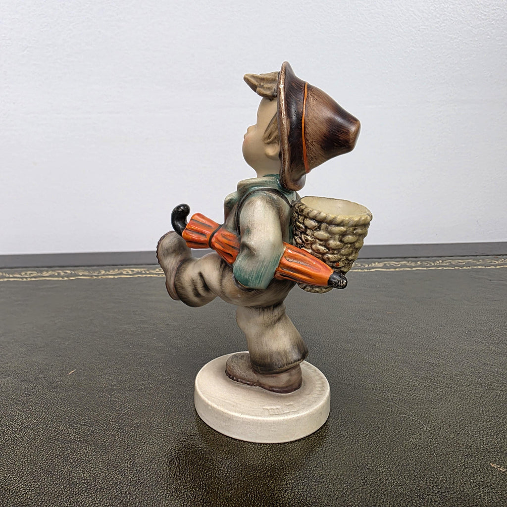Hummel Goebel Umbrella Boy Figurine with Basket | Vintage German Porcelain Collectible Shelf Display Statue