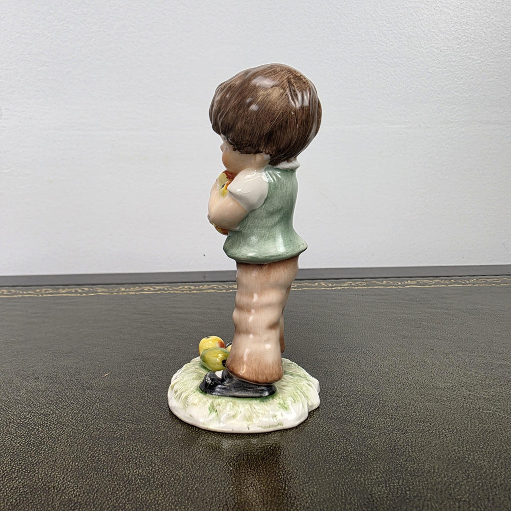Vintage West Germany Porcelain Boy Figurine Holding Apples | Goebel Hummel Collectible Display Statue Decor