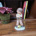 Vintage West Germany Porcelain Boy Figurine Holding Apples | Goebel Hummel Collectible Display Statue Decor