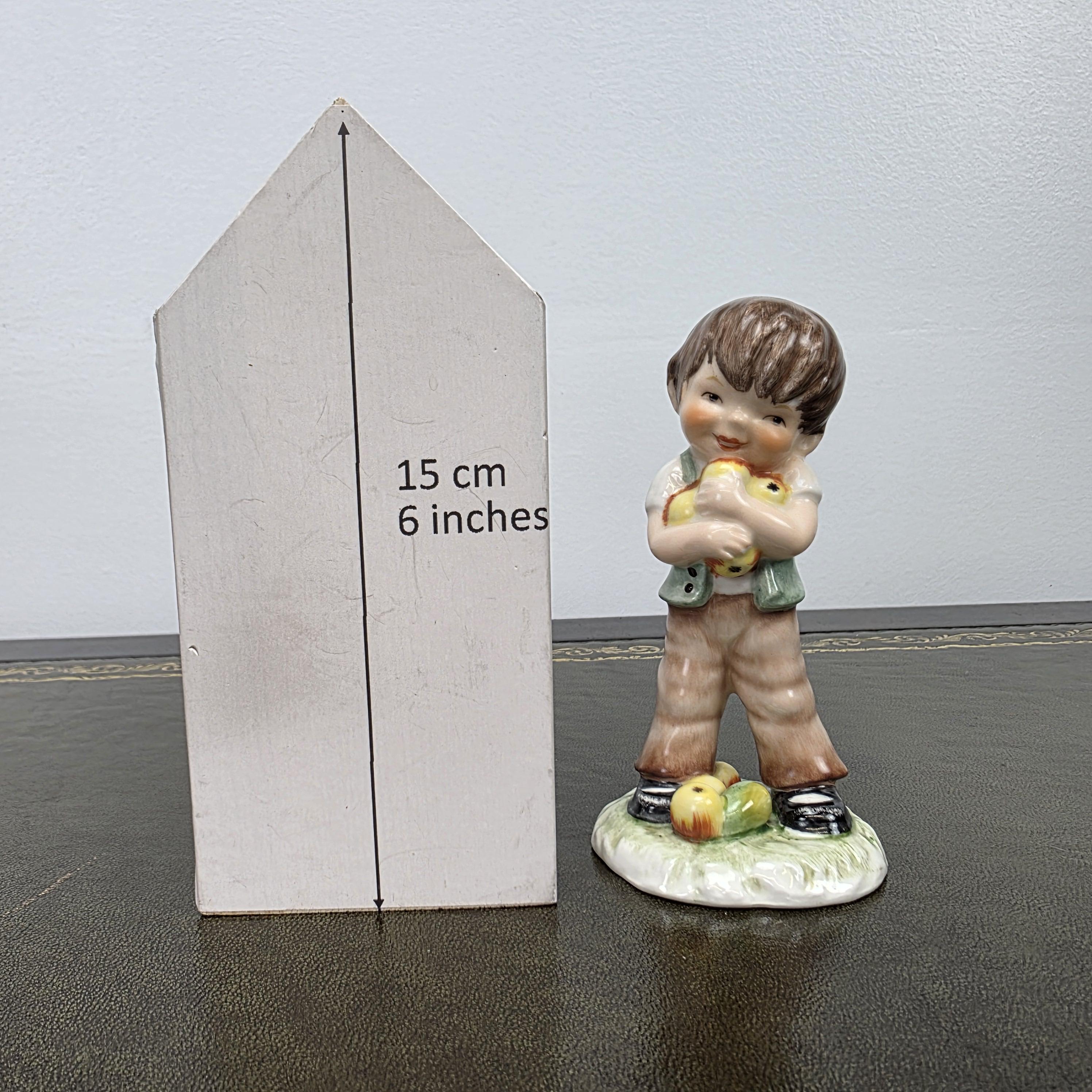 Vintage West Germany Porcelain Boy Figurine Holding Apples | Goebel Hummel Collectible Display Statue Decor