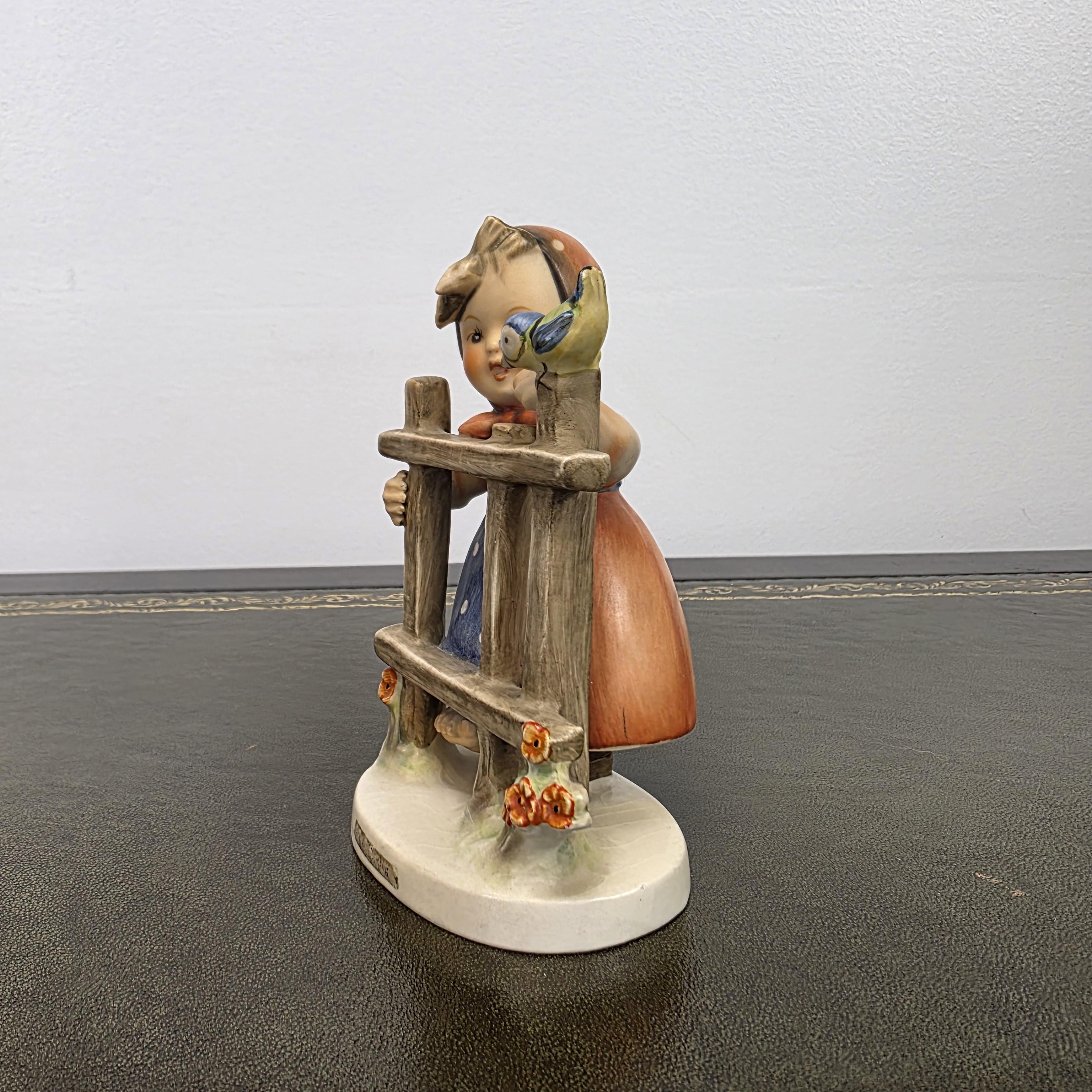 Vintage Goebel Hummel Porcelain Girl Figurine Talking to Bird | W Germany Collectible Display Statue