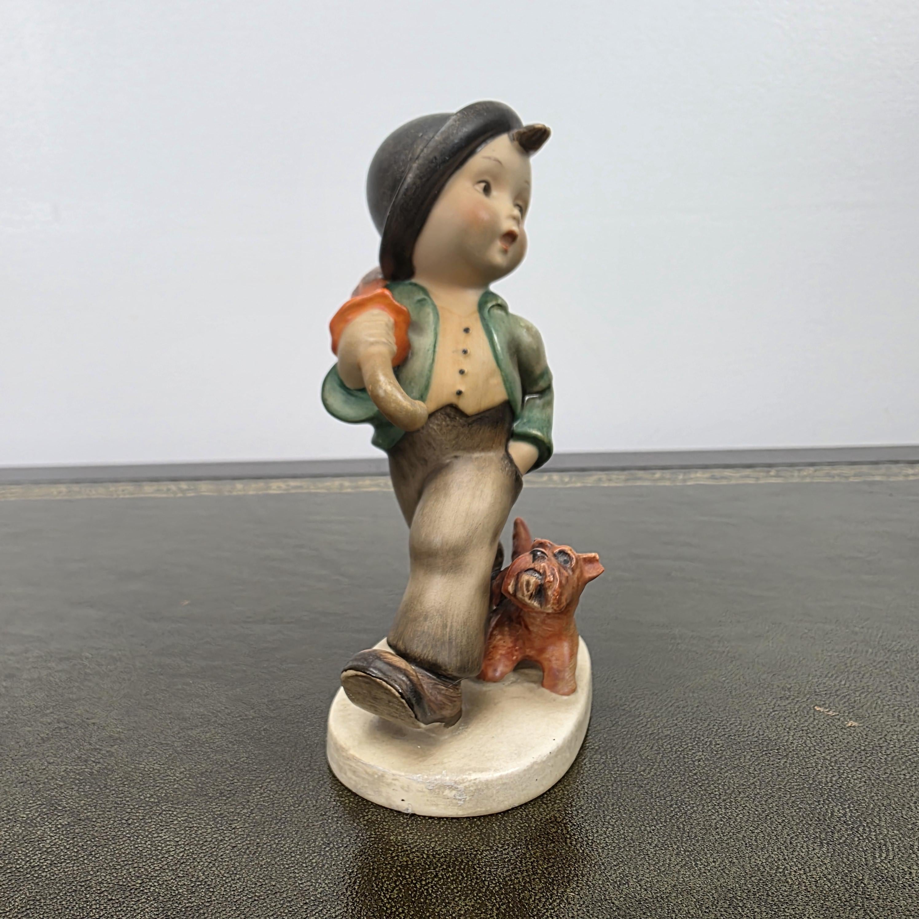 Vintage Goebel Hummel Boy Figurine with Umbrella and Dog | Germany Marked Porcelain Collectible 1950s