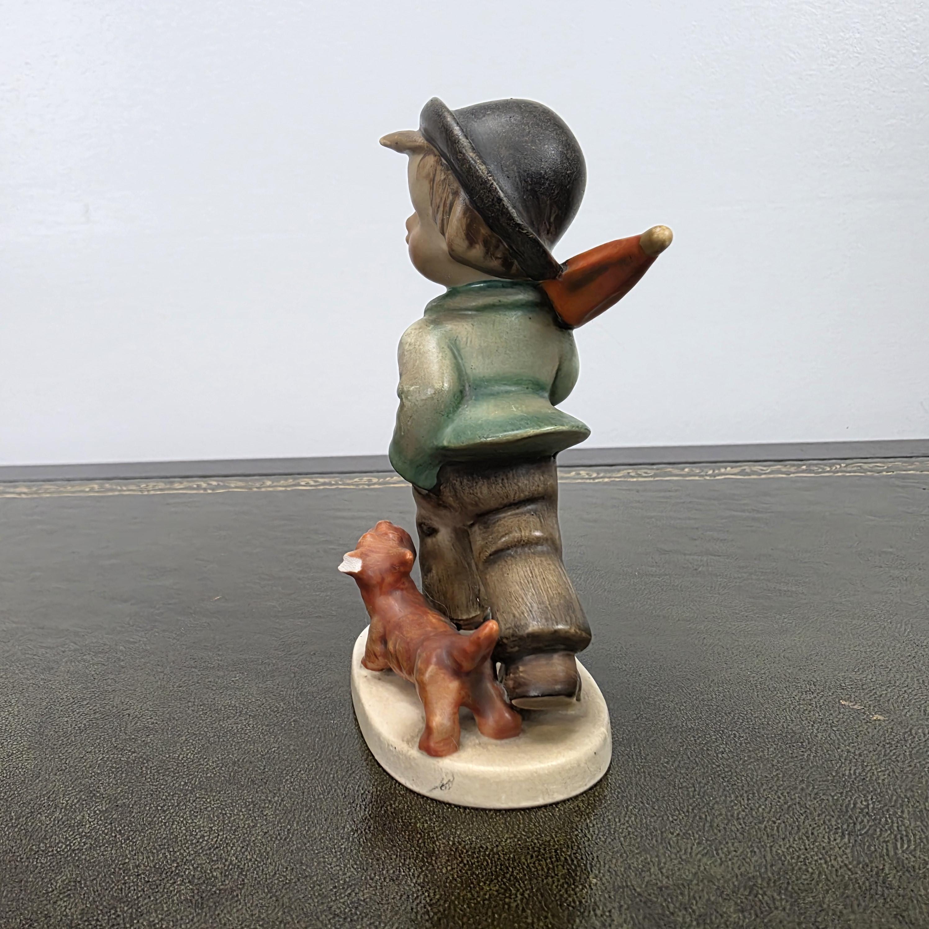 Vintage Goebel Hummel Boy Figurine with Umbrella and Dog | Germany Marked Porcelain Collectible 1950s