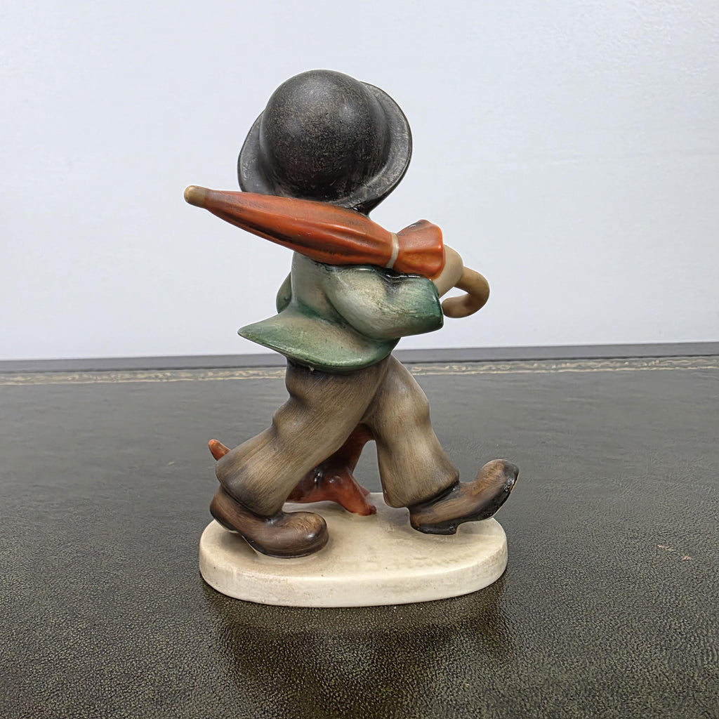 Vintage Goebel Hummel Boy Figurine with Umbrella and Dog | Germany Marked Porcelain Collectible 1950s