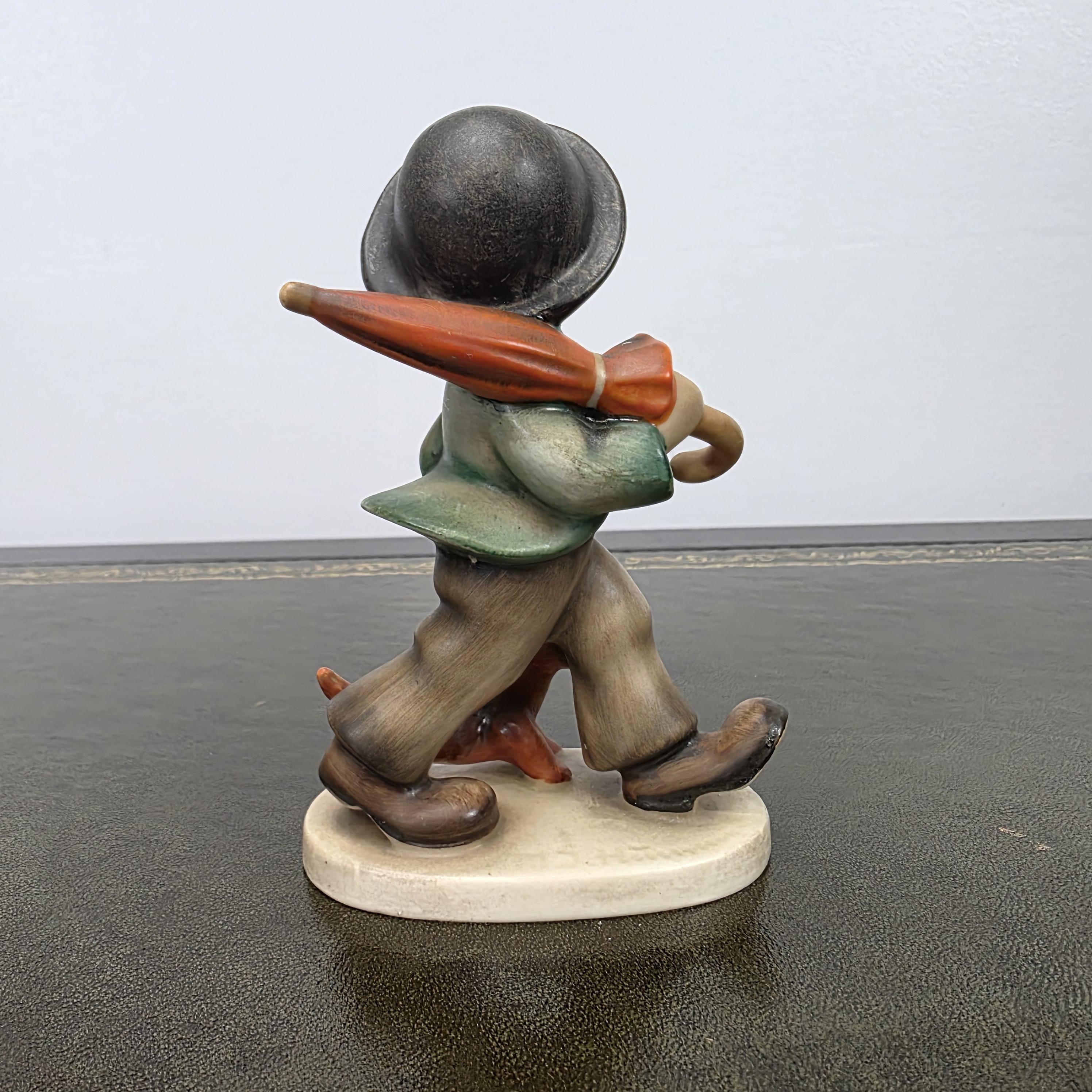 Vintage Goebel Hummel Boy Figurine with Umbrella and Dog | Germany Marked Porcelain Collectible 1950s