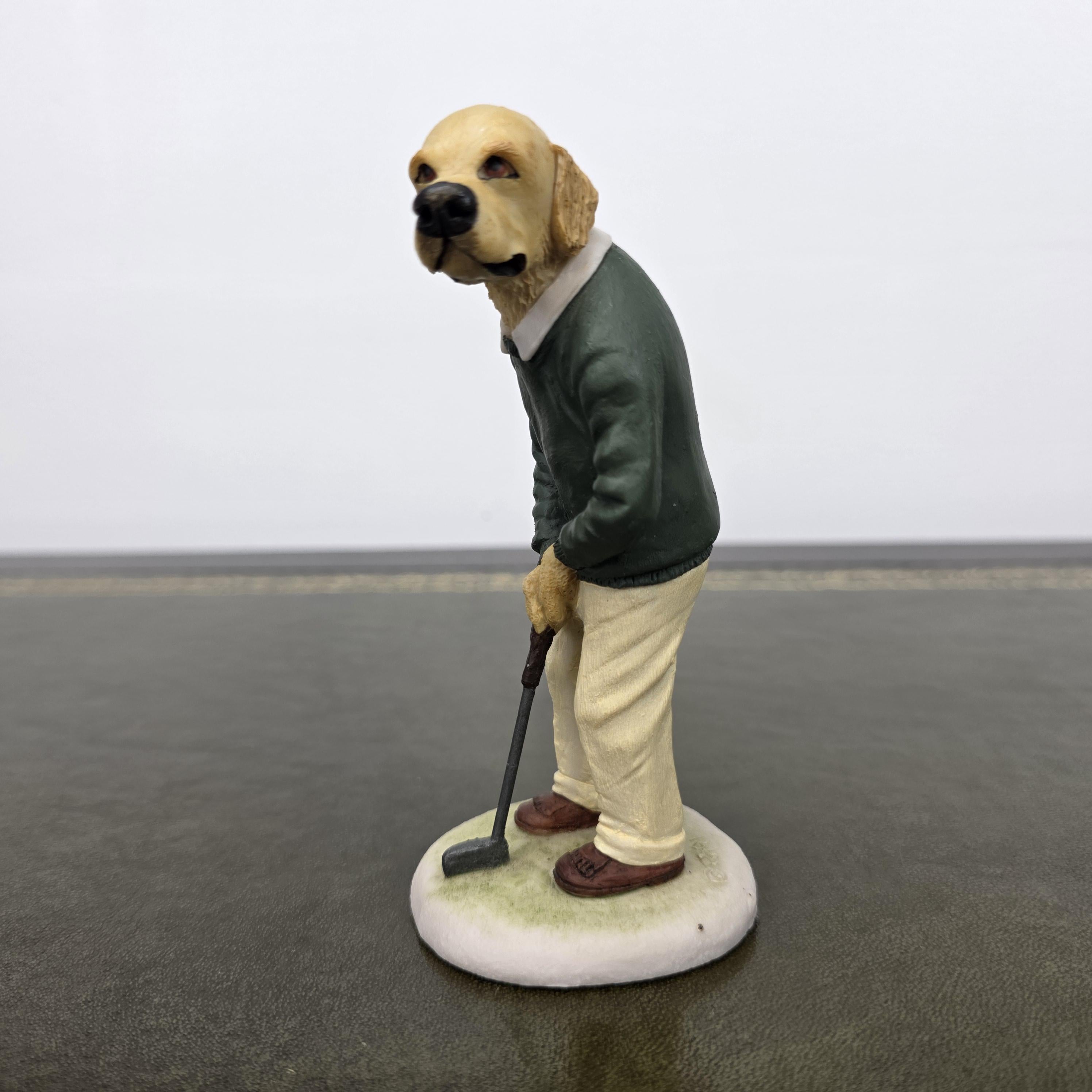 Vintage Golden Retriever Golfer Figurine CC33 | Robert Harrop Country Companions England Collectible Dog Ornament