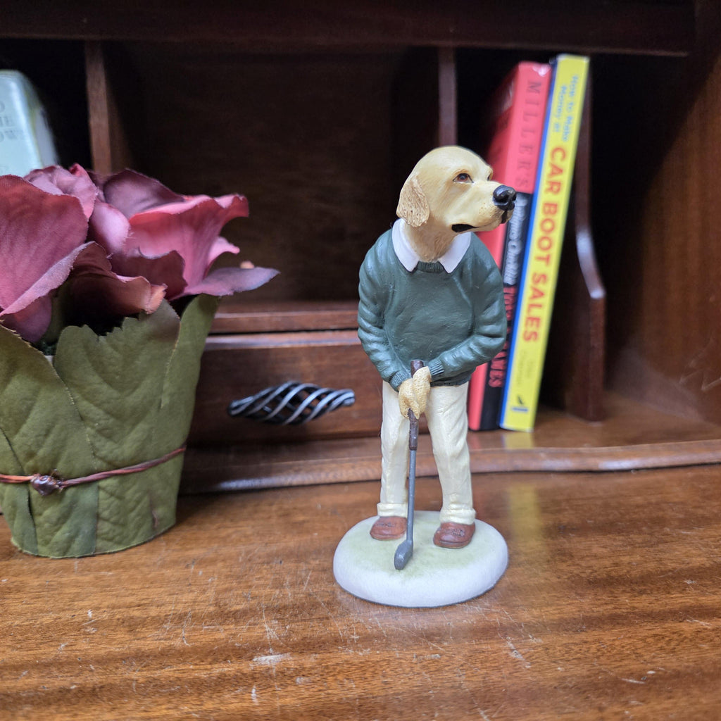 Vintage Golden Retriever Golfer Figurine CC33 | Robert Harrop Country Companions England Collectible Dog Ornament