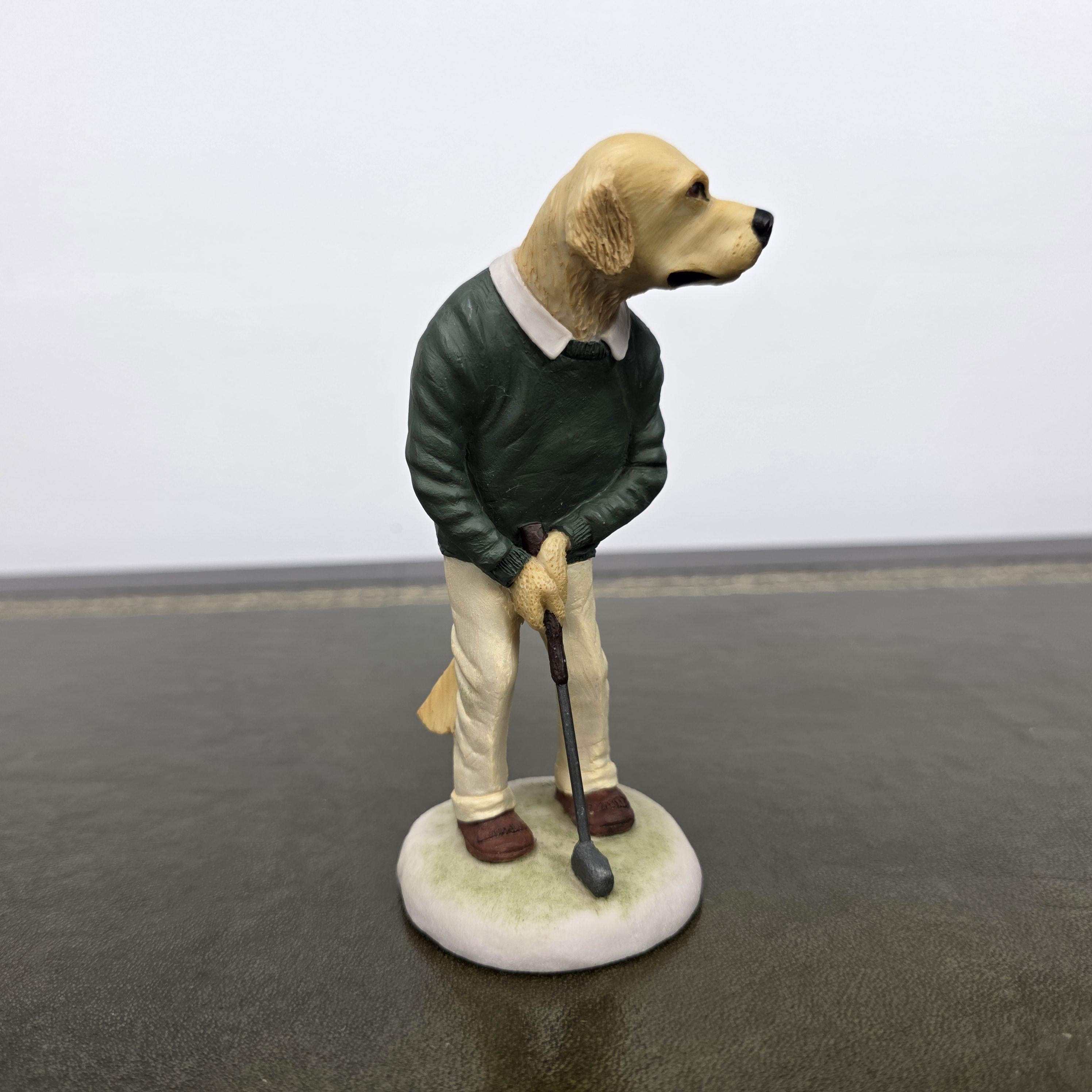 Vintage Golden Retriever Golfer Figurine CC33 | Robert Harrop Country Companions England Collectible Dog Ornament