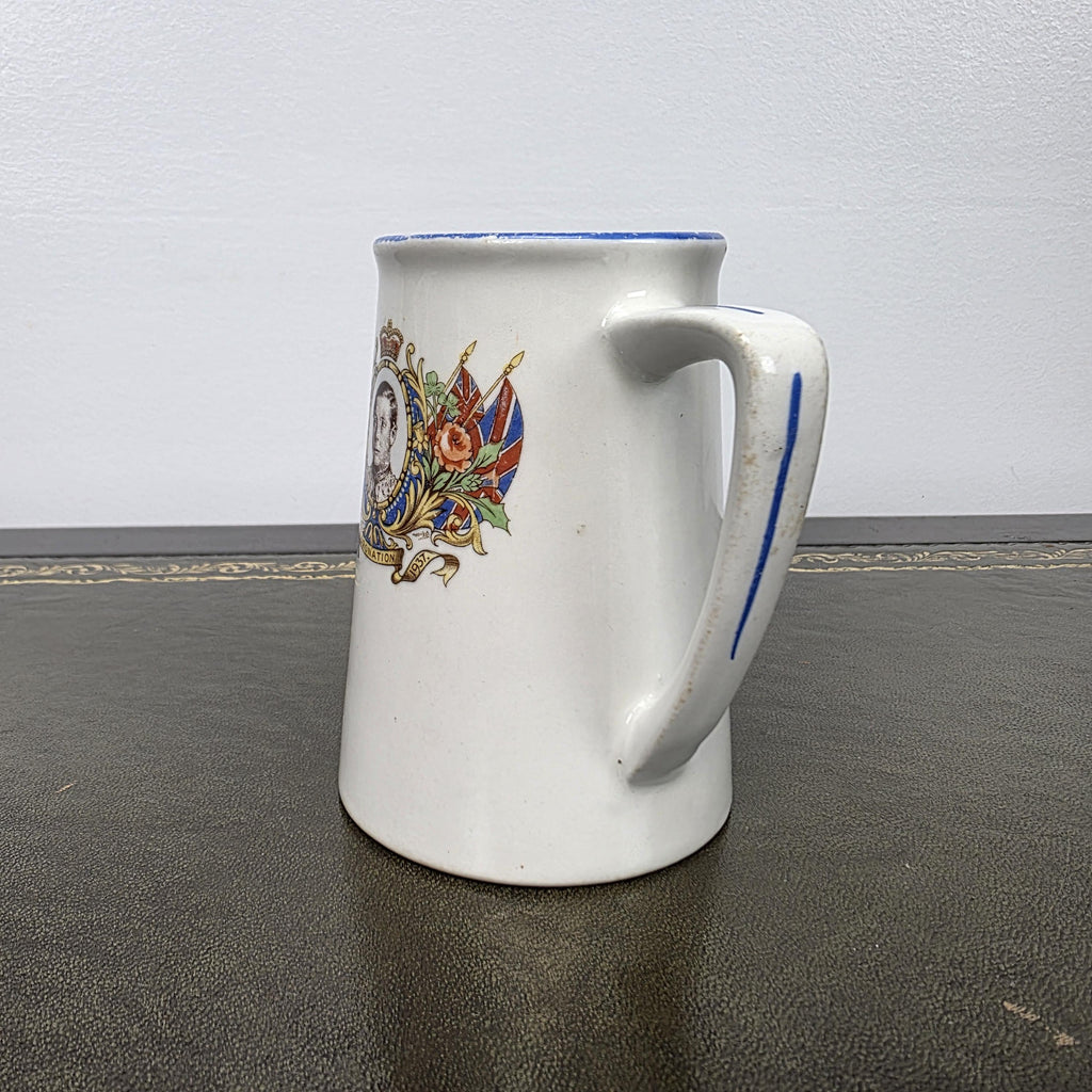 Antique Coronation Jug Ceramic Pitcher John Haddock Sons Royal Vitreous England 1937 Collectible Decor