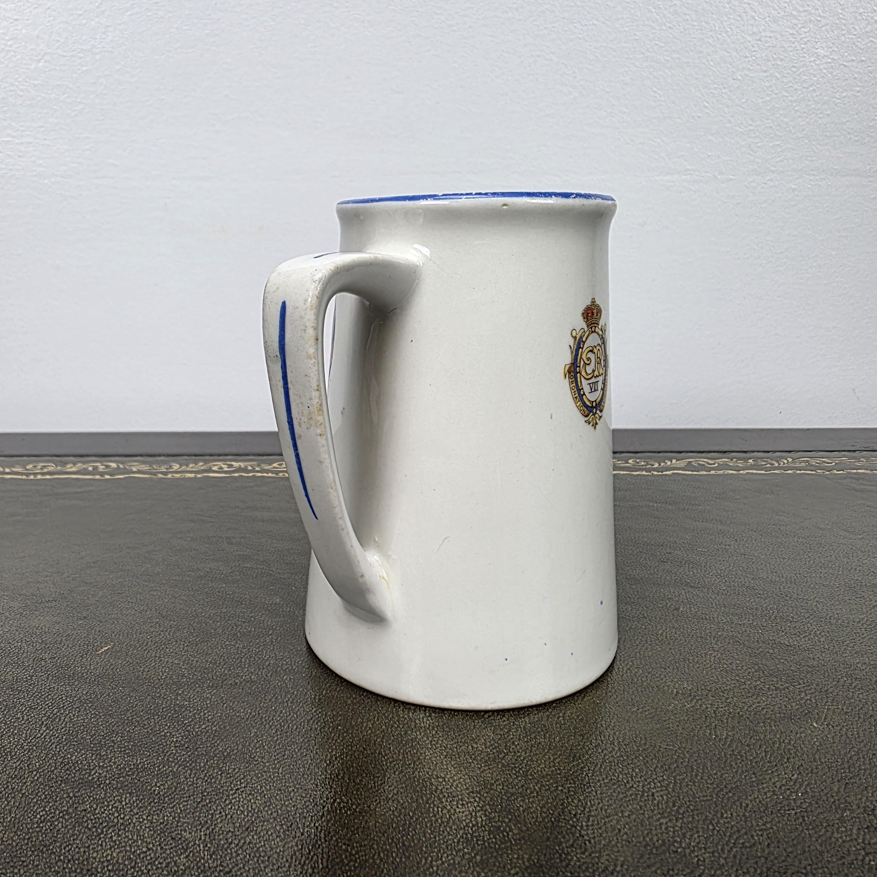 Antique Coronation Jug Ceramic Pitcher John Haddock Sons Royal Vitreous England 1937 Collectible Decor