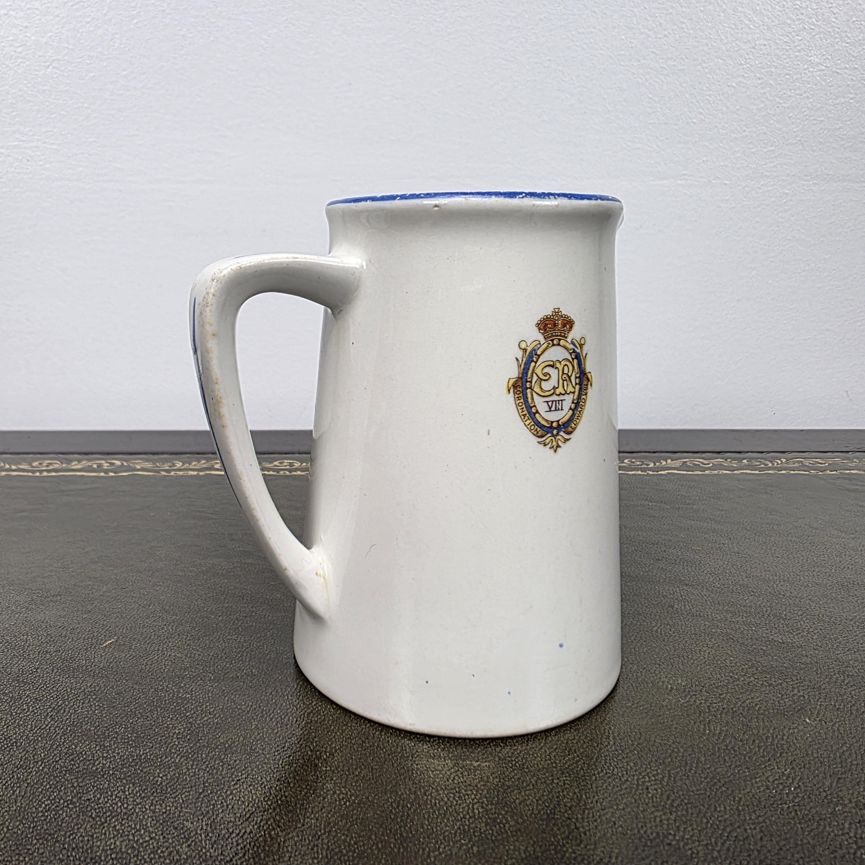 Antique Coronation Jug Ceramic Pitcher John Haddock Sons Royal Vitreous England 1937 Collectible Decor