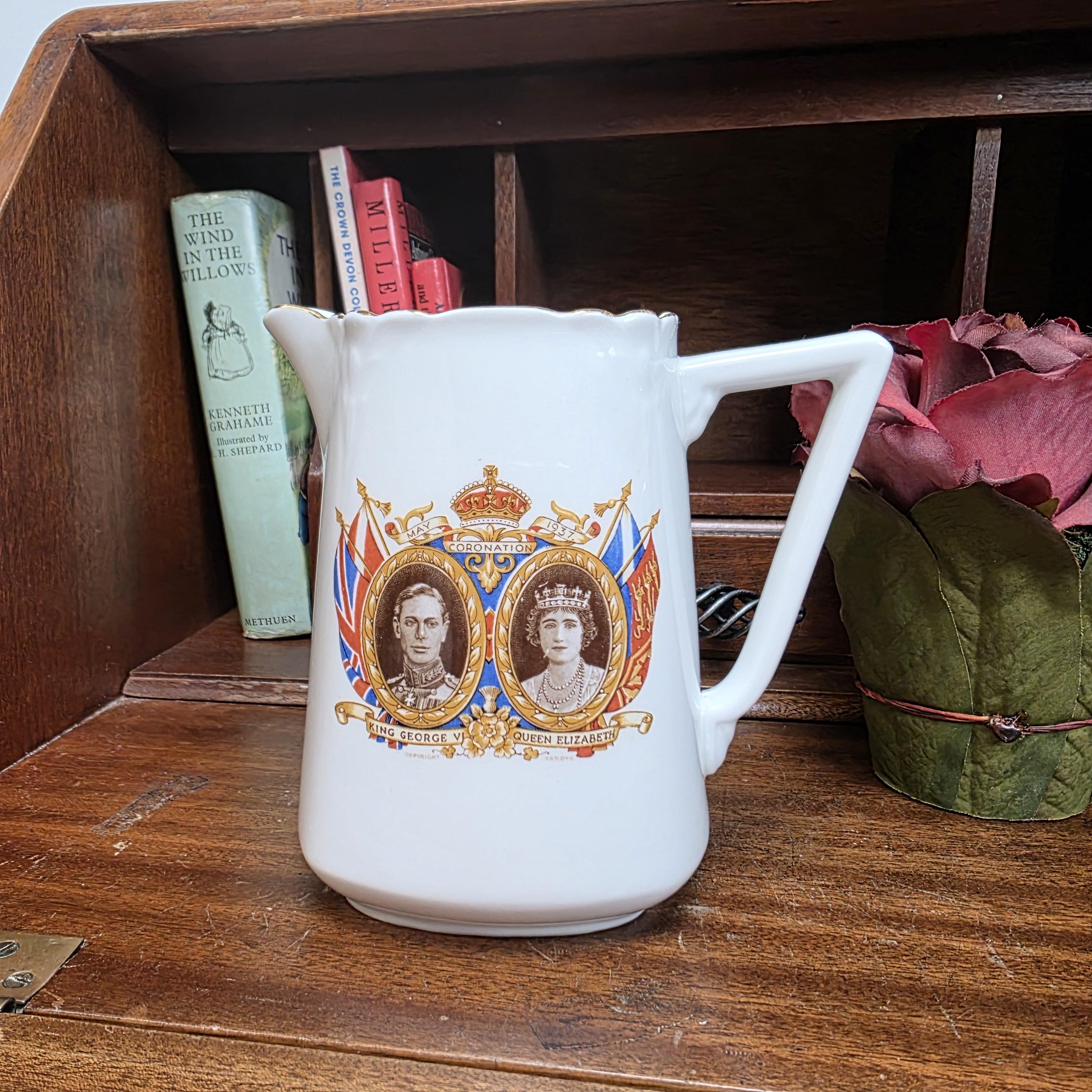 Antique Coronation Jug Ceramic Pitcher CWS Windsor China King George VI England 1937 Collectible