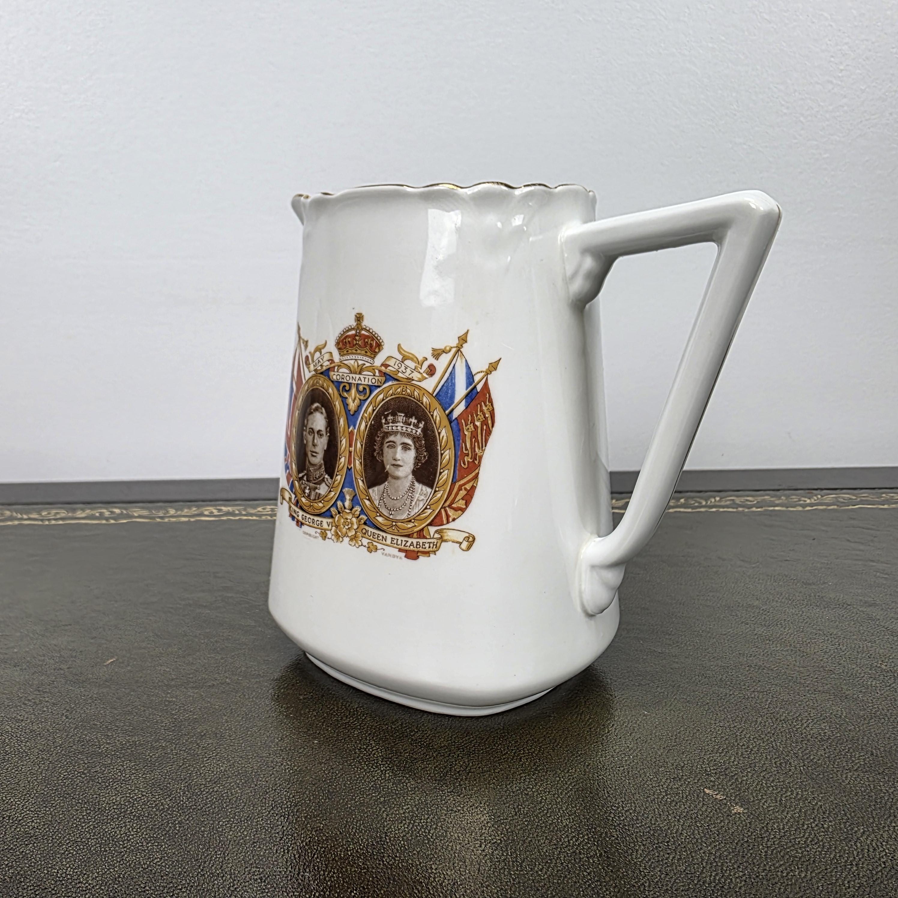Antique Coronation Jug Ceramic Pitcher CWS Windsor China King George VI England 1937 Collectible